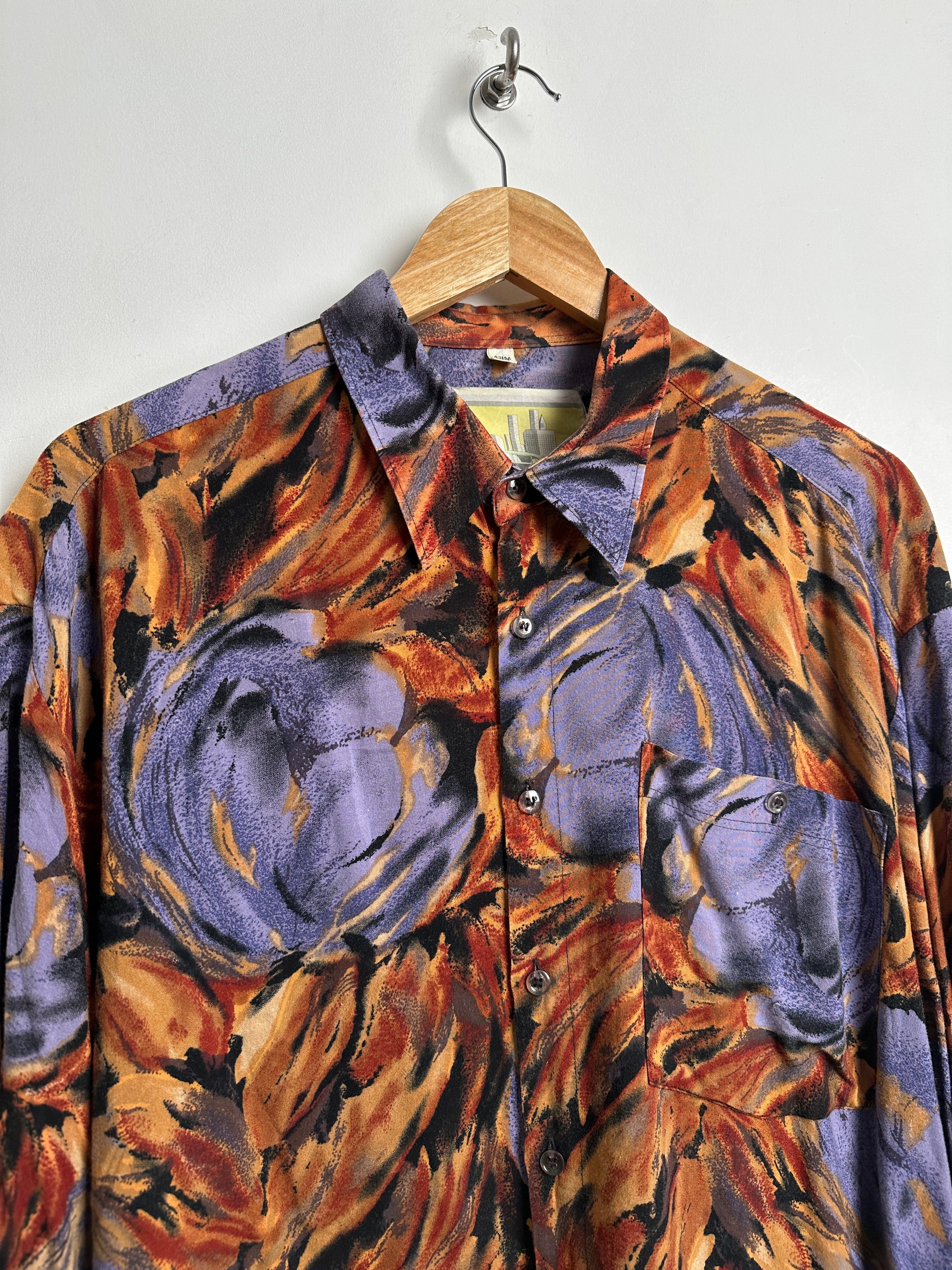 Geometric Abstract Button Viscose Long Sleeve Shirt - thrift.mt