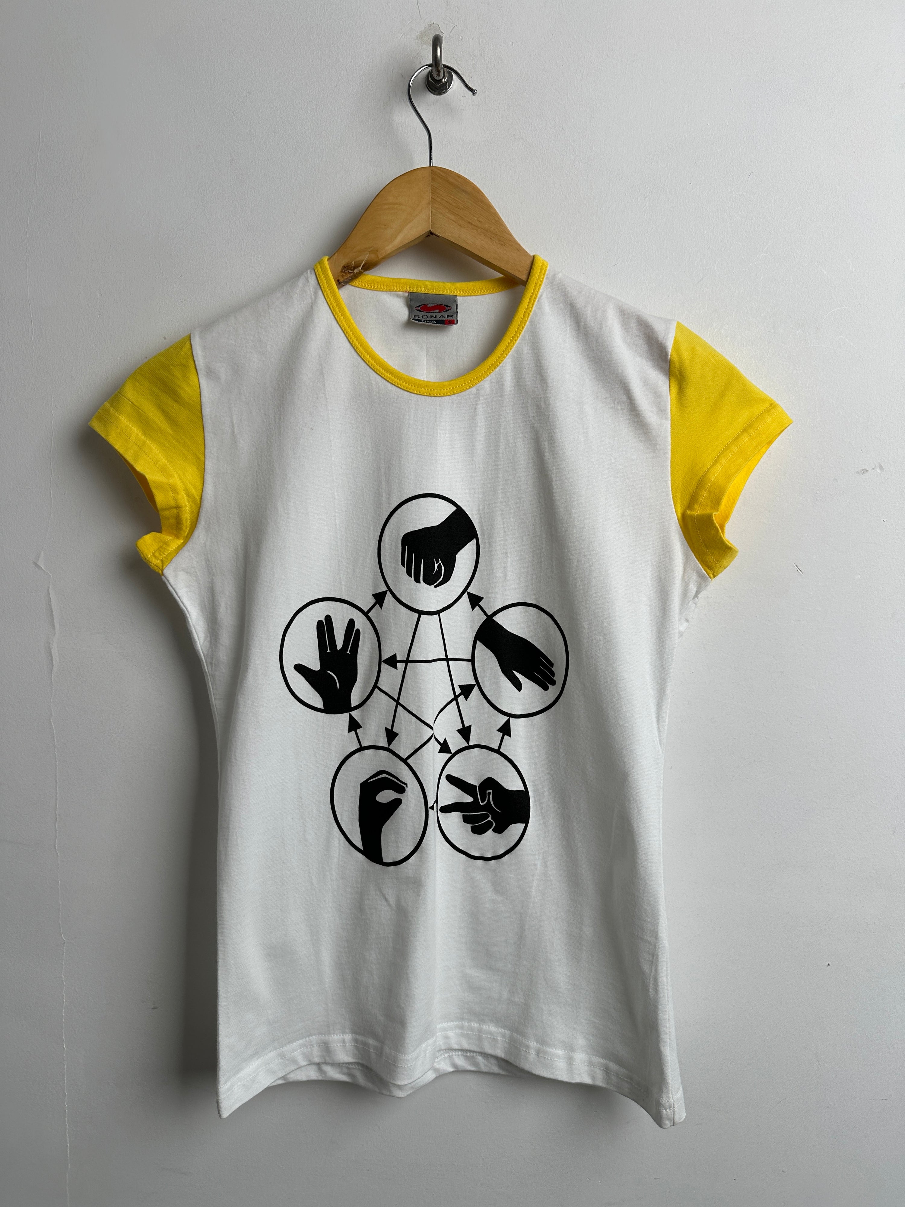 SONAR graphic short-sleeve fitted Tee in white and yellow