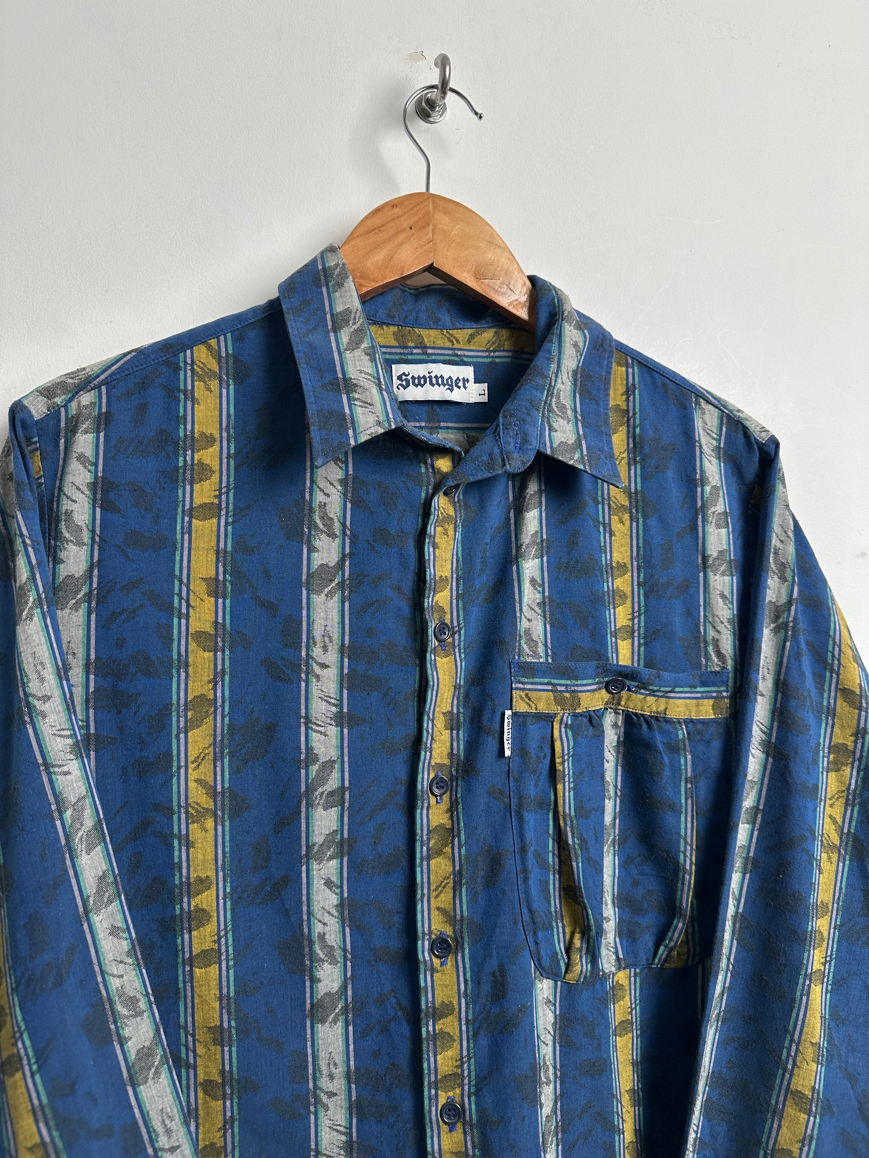 SWINGER BLUE LONG-SLEEVE SHIRT WITH STRIPES - thrift.mt