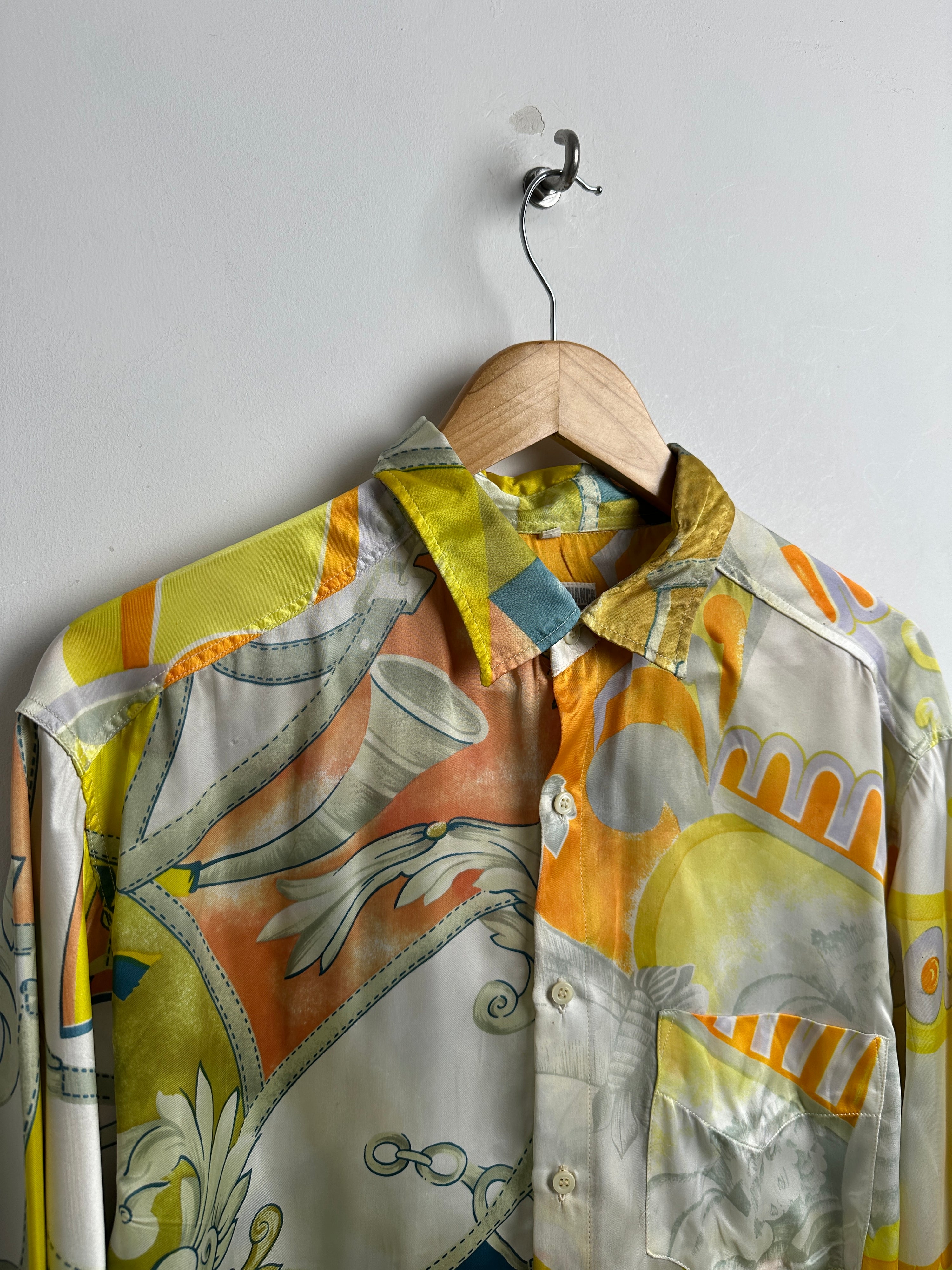 Patterned Satin Long Sleeve Shirt - thrift.mt