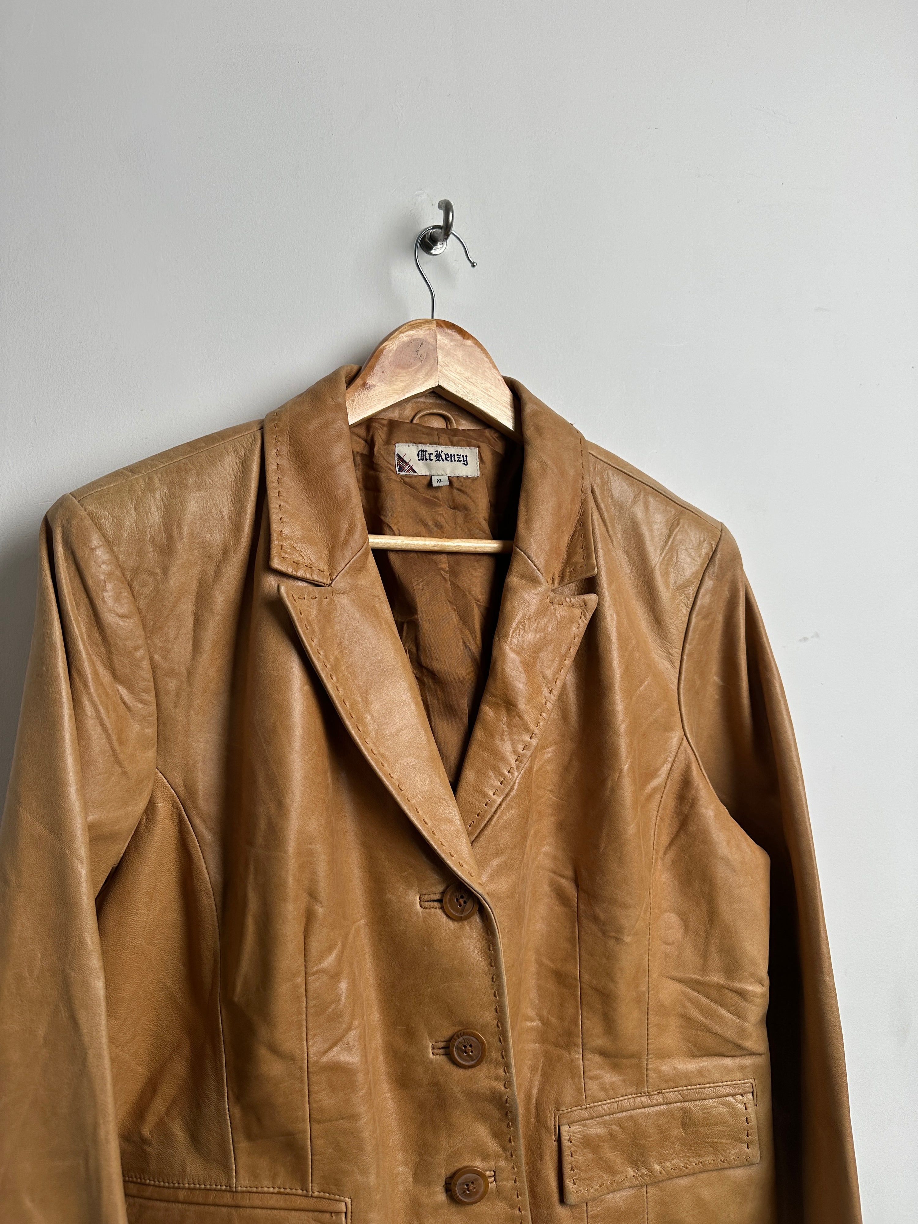 Mr Kenzy light brown leather blazer - thrift.mt