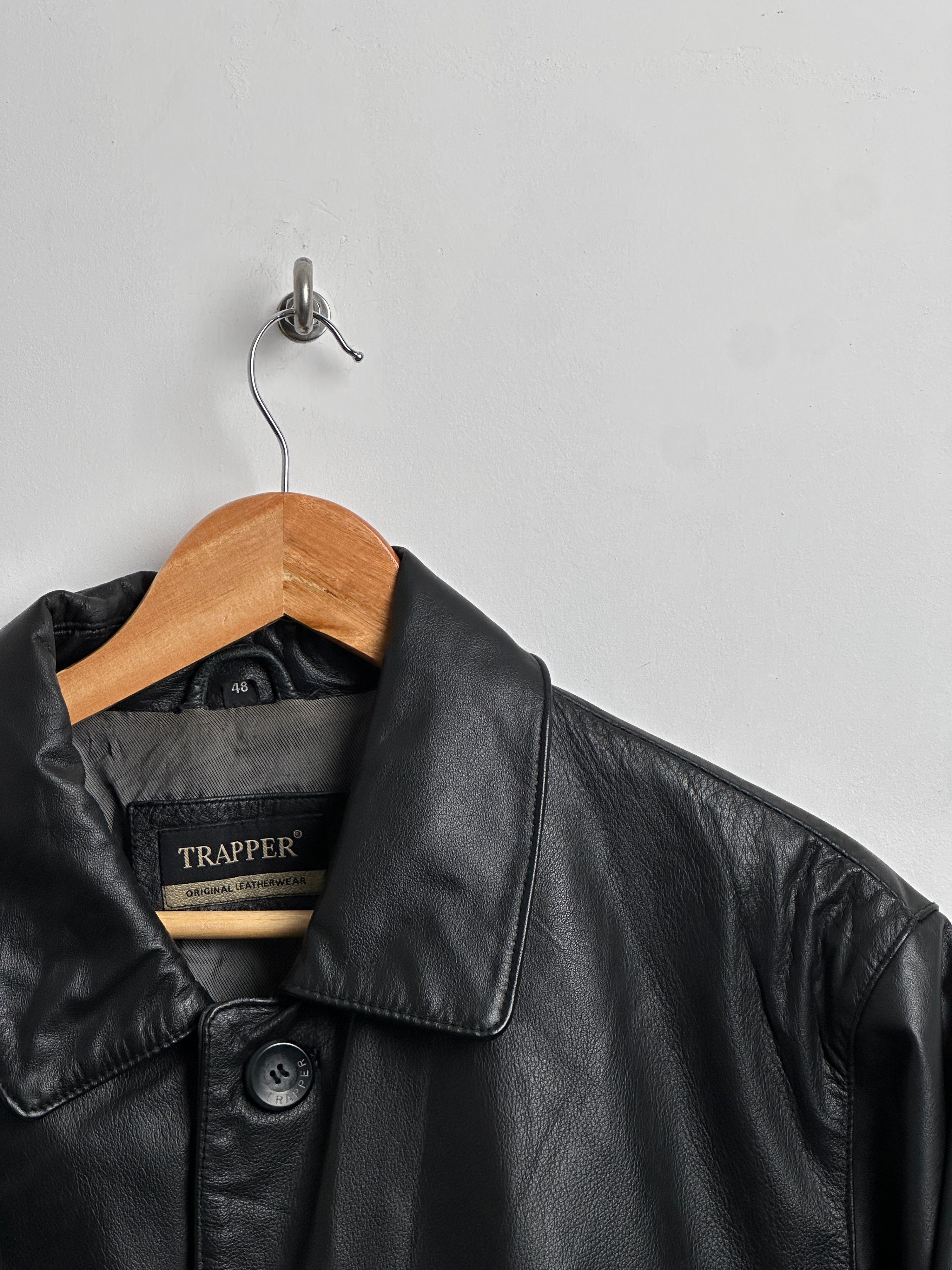 TRAPPER black leather button up jacket