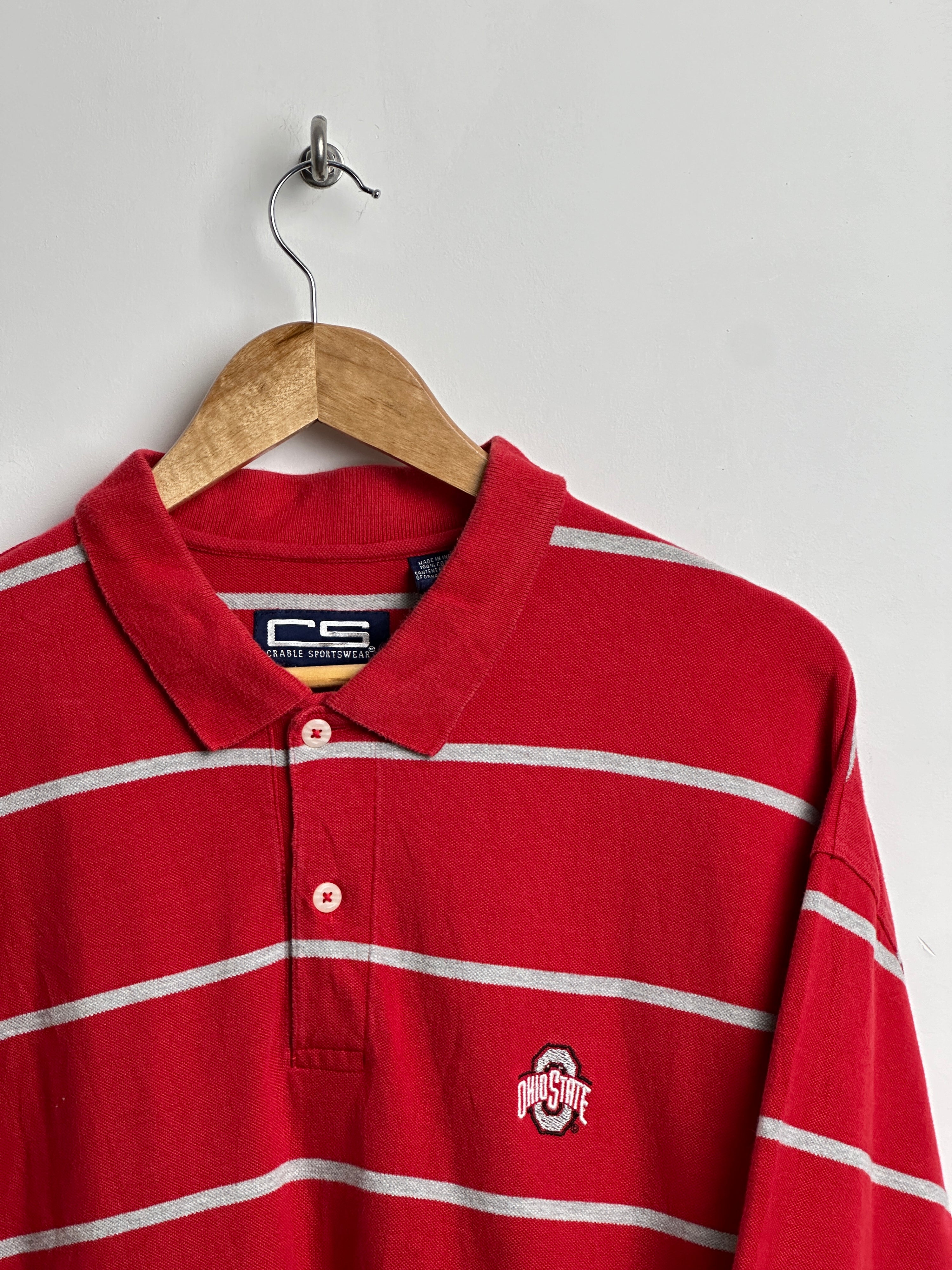 Ohio State short-sleeve polo shirt in red with grey stripes