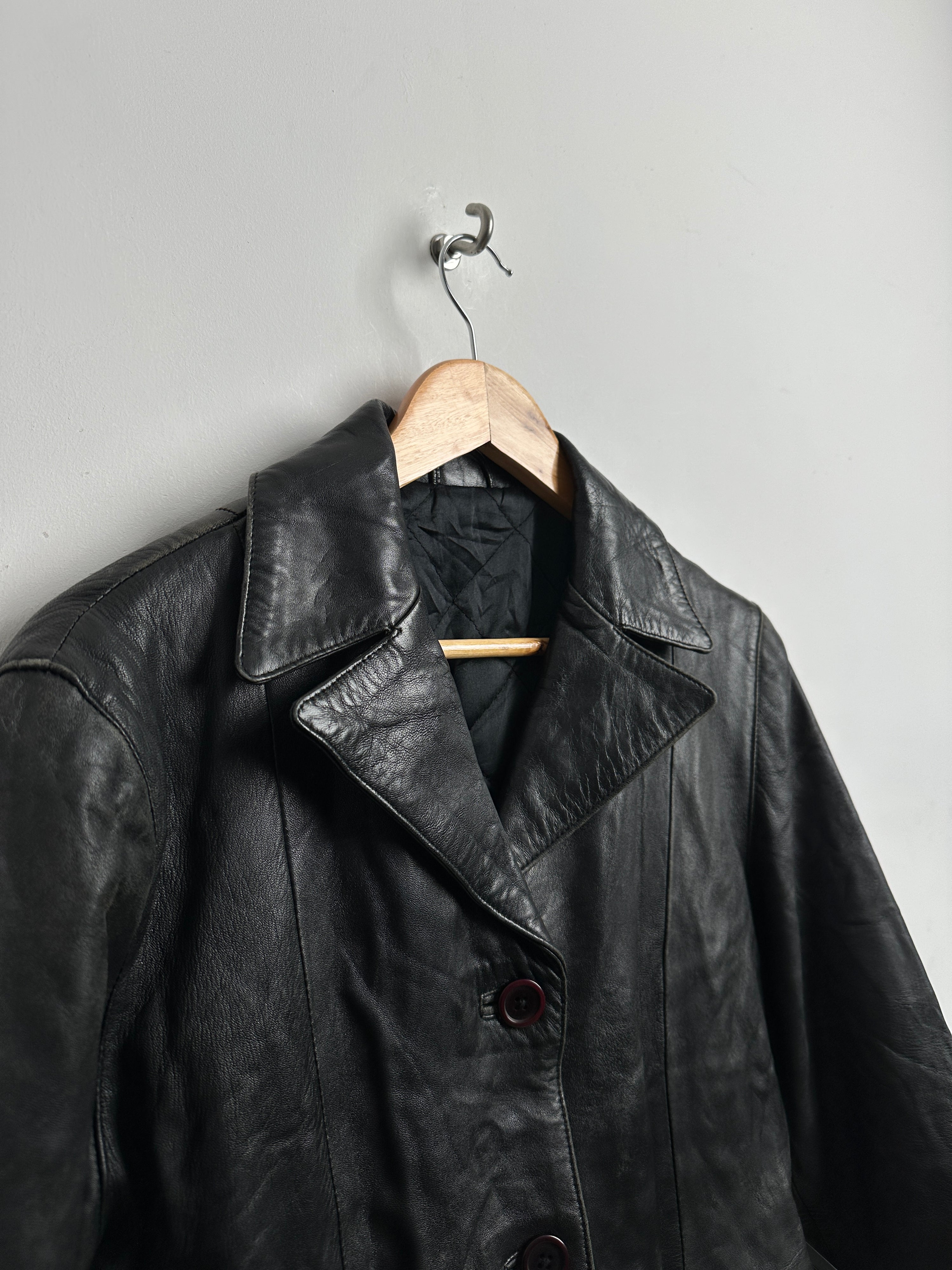 Vintage black leather button up with belt