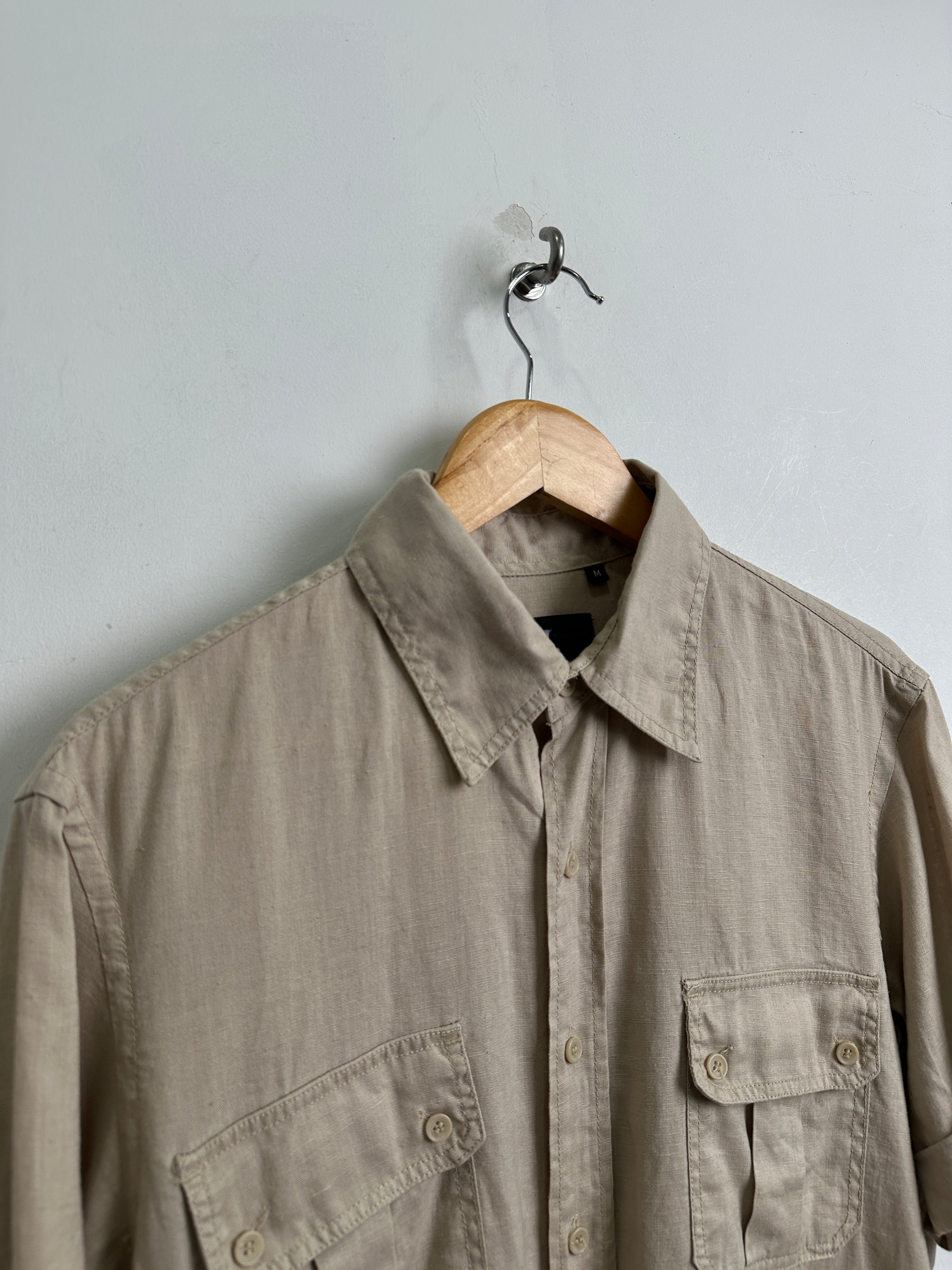 NANI BON linen short-sleeve shirt in stone beige
