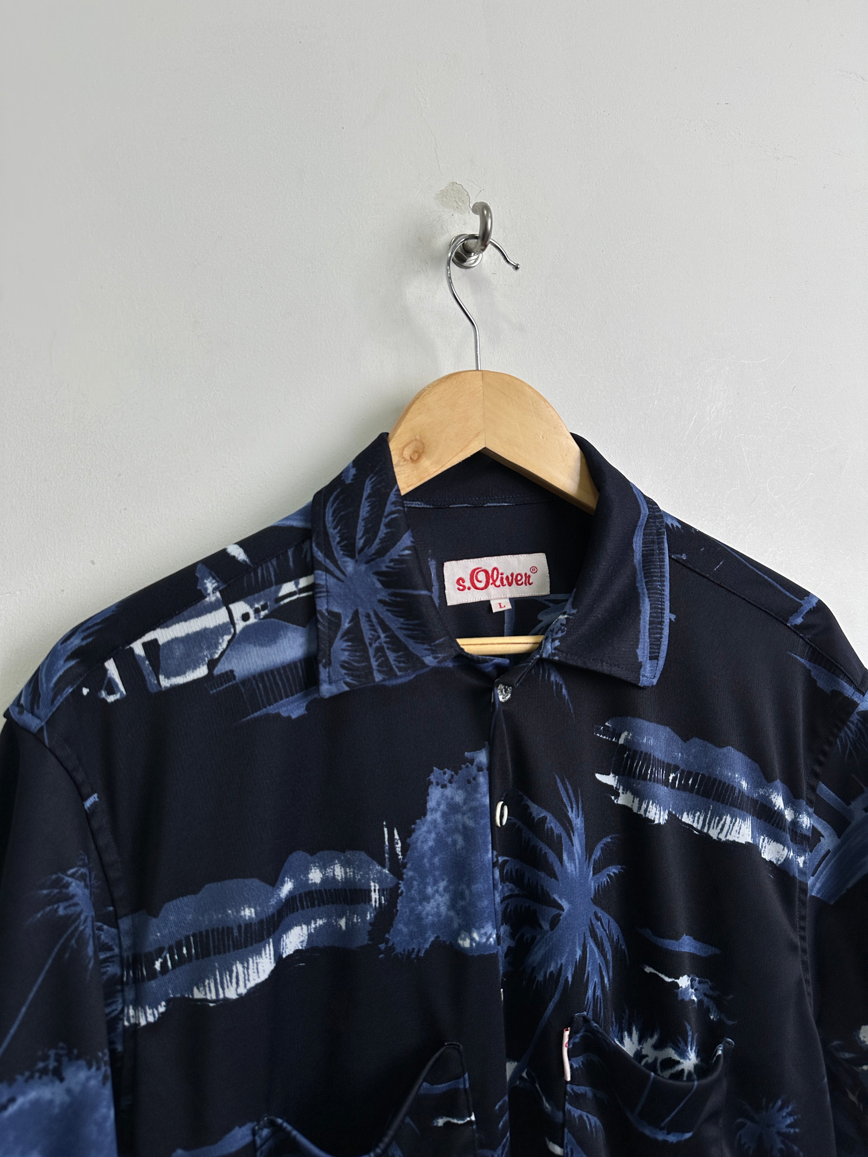 S.OLIVER palm tree short-sleeve shirt in blue