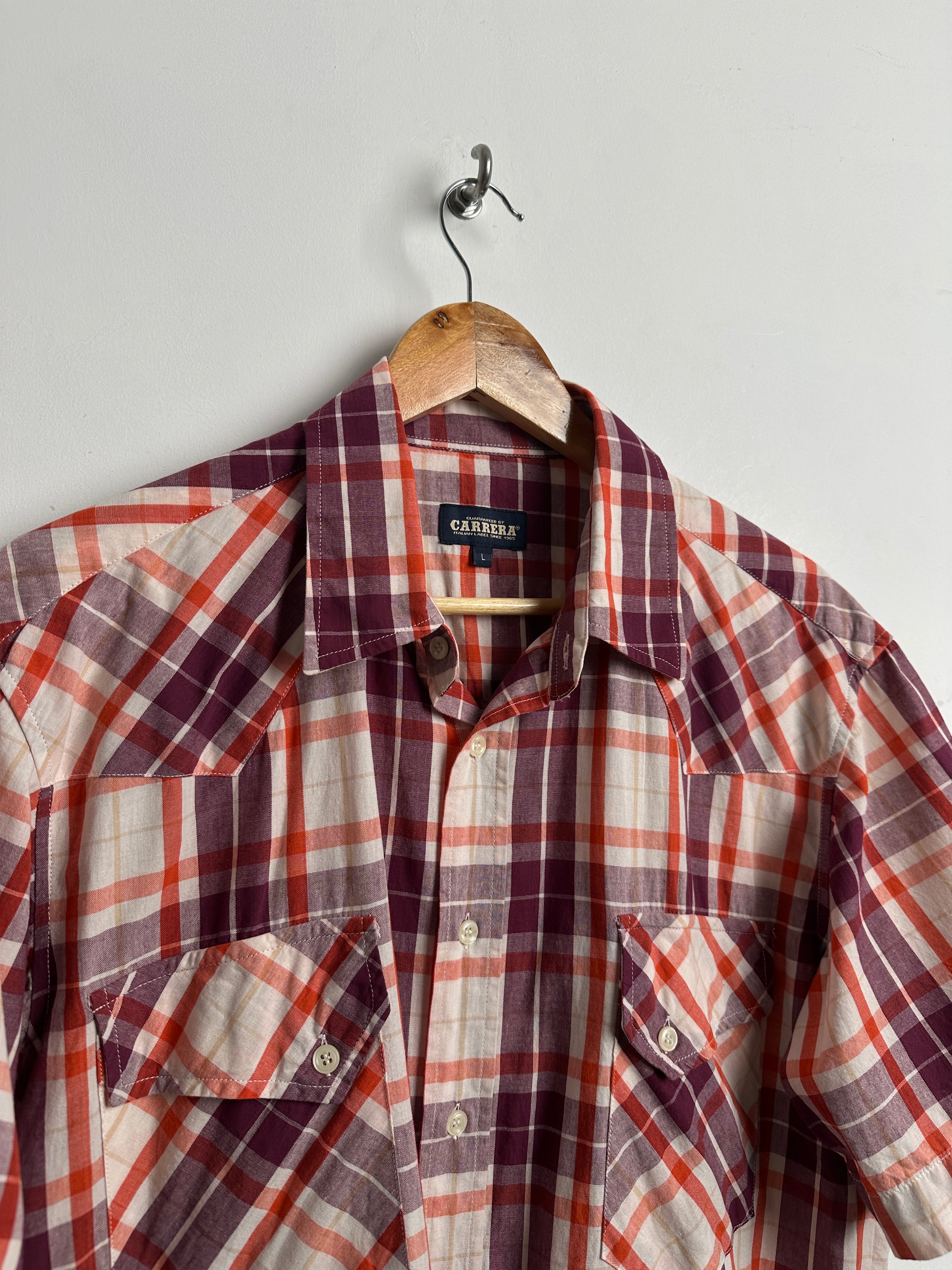 CARRERA purple and red plaid short sleeve - thrift.mt