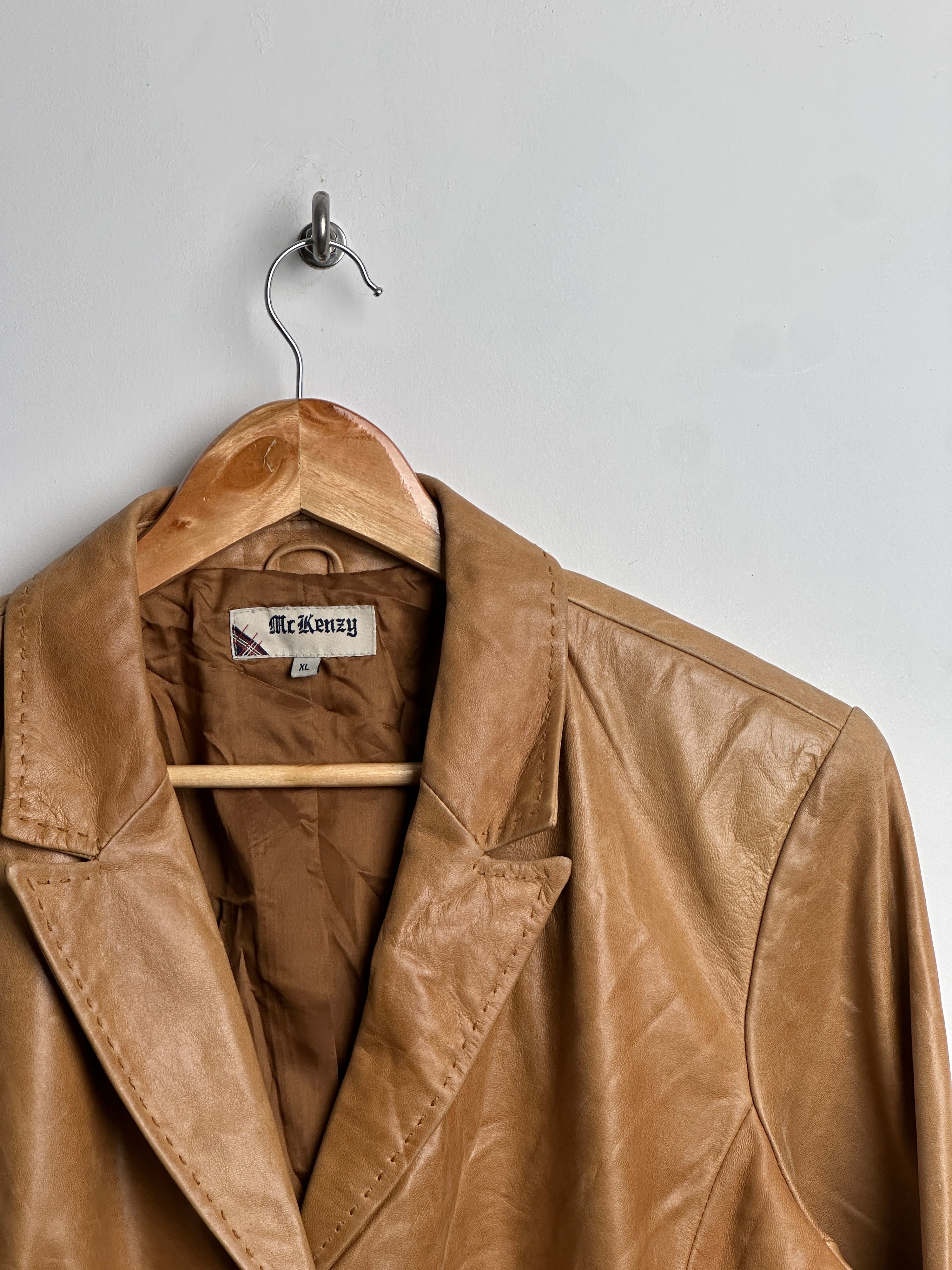 Mr Kenzy light brown leather blazer - thrift.mt