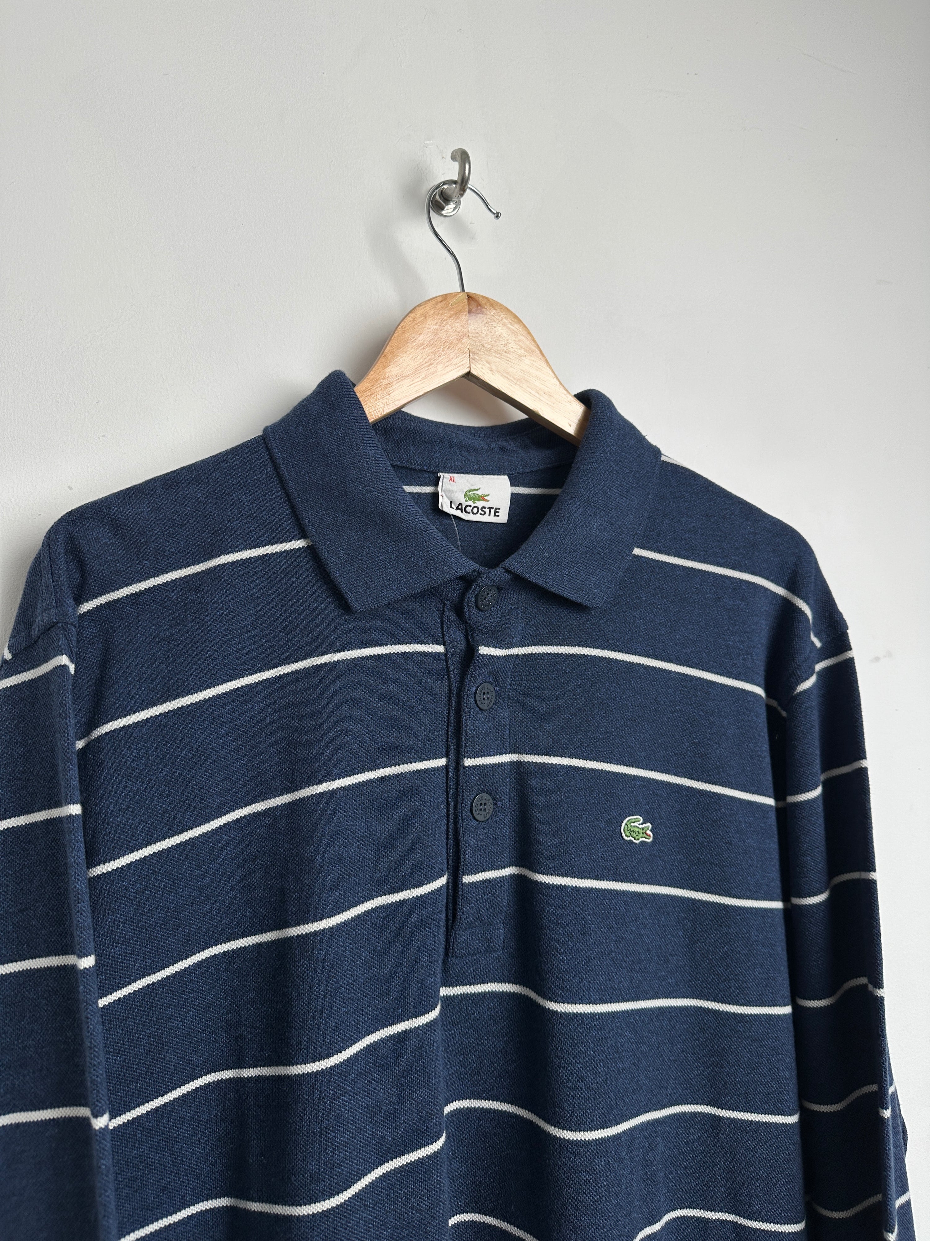 LACOSTE blue and white striped long sleeve