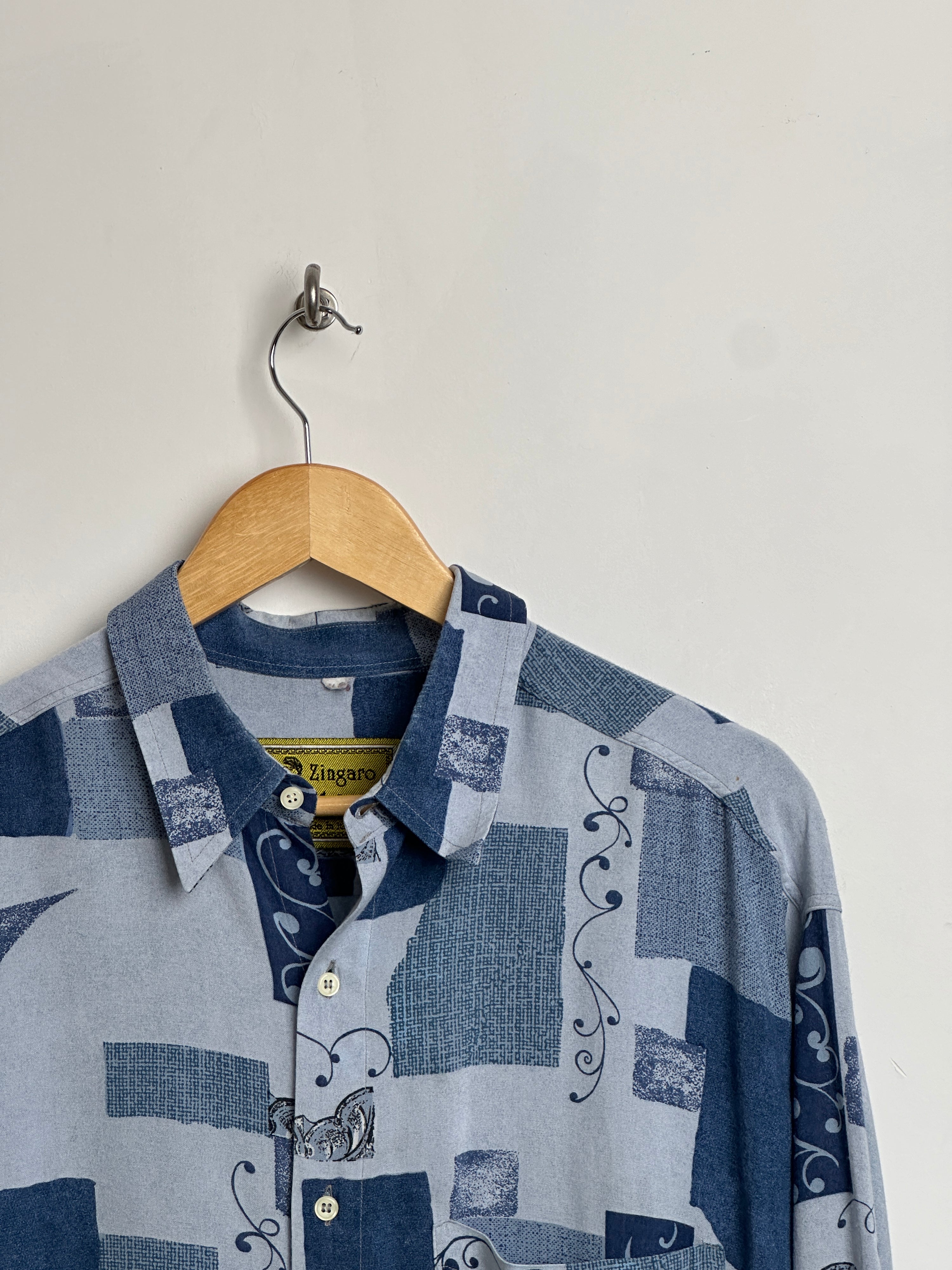 Zingaro vintage long-sleeve shirt in blue with patterns