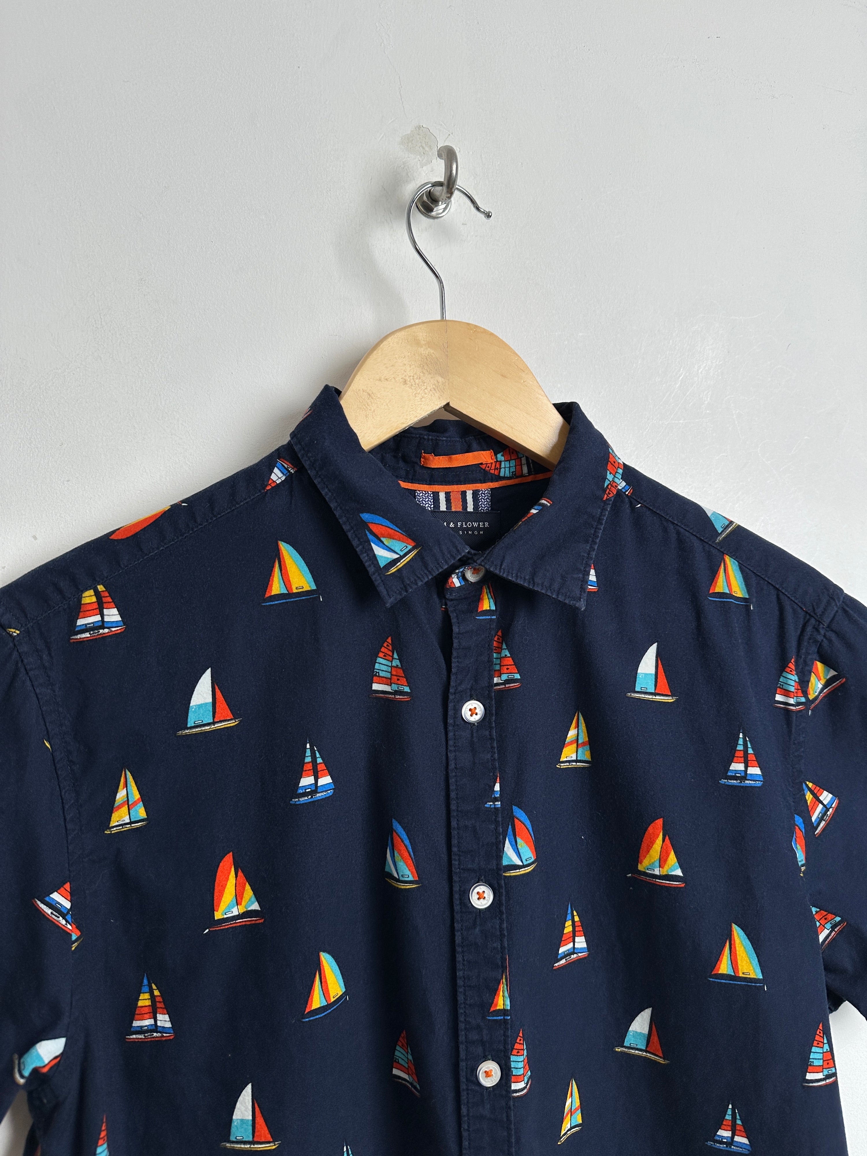 DENIM & FLOWER Ricky Singh Slim Fit Navy Blue Shirt