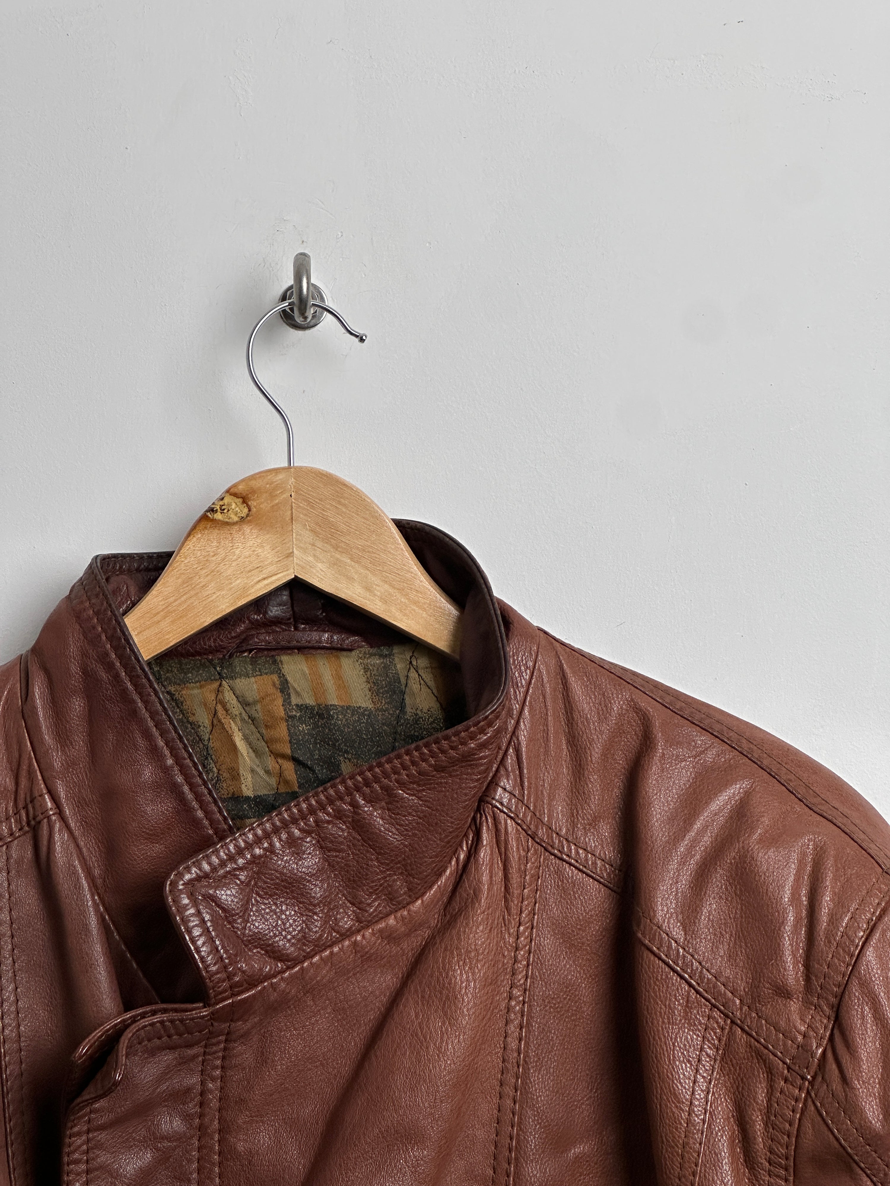 Brown leather jacket button up