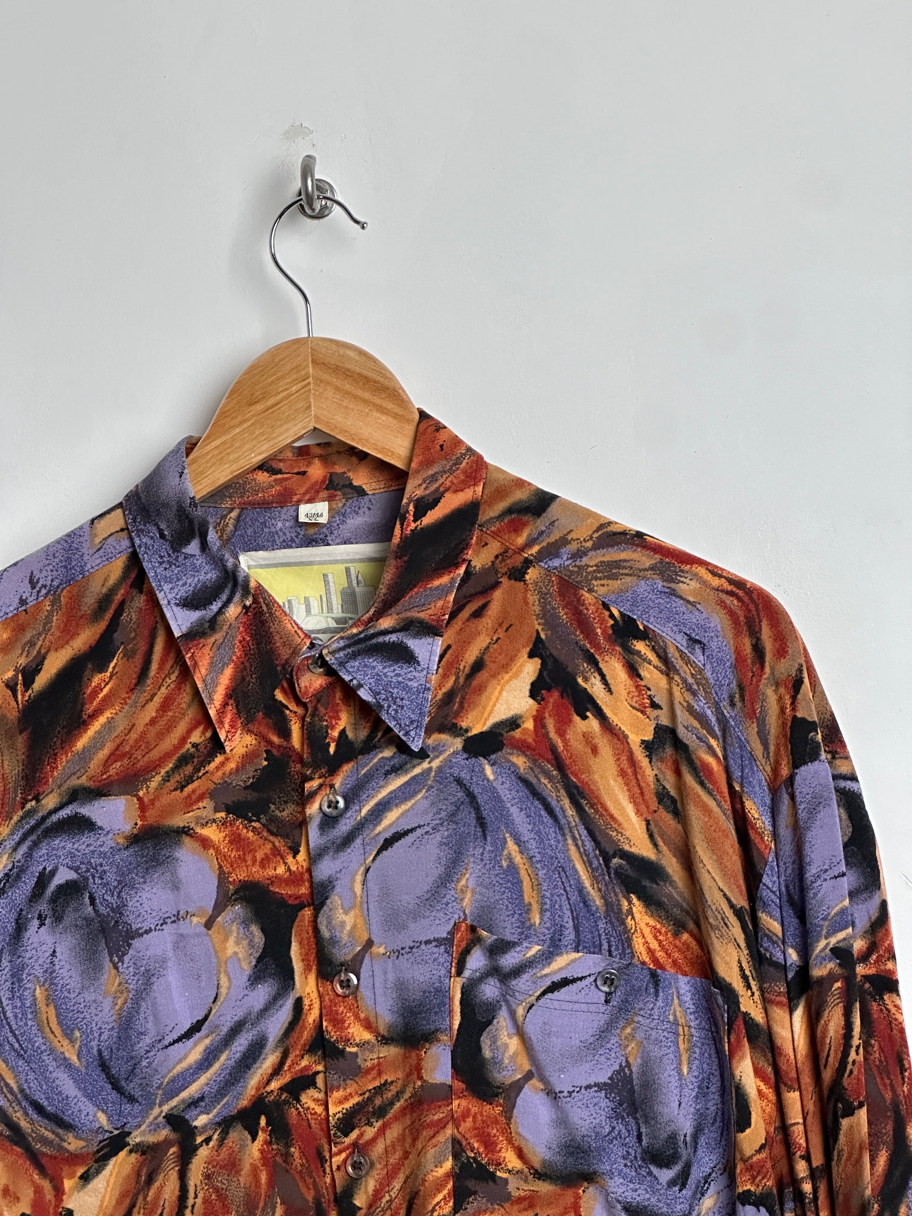 Geometric Abstract Button Viscose Long Sleeve Shirt