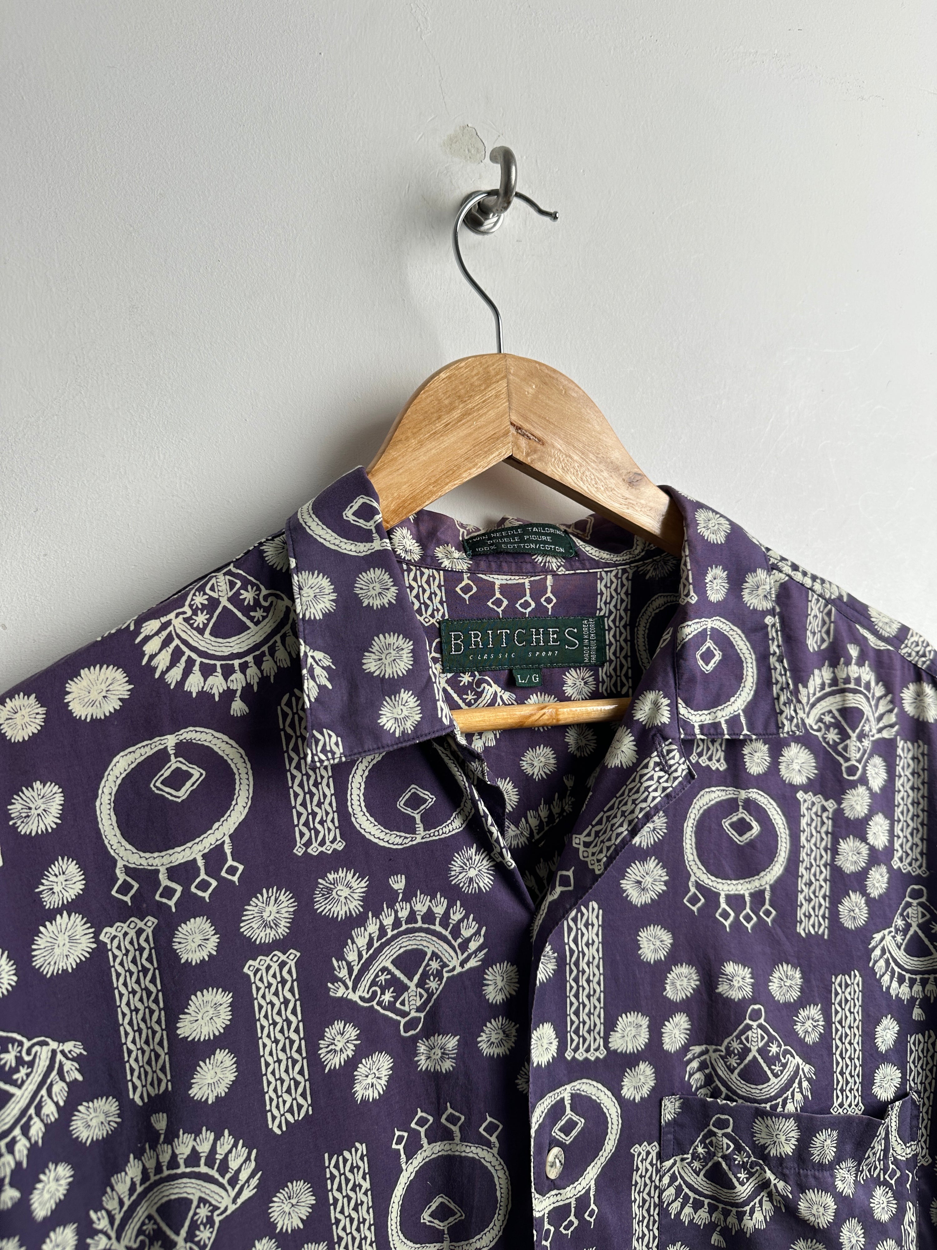 BRITCHES short sleeve shirt in purple and off white