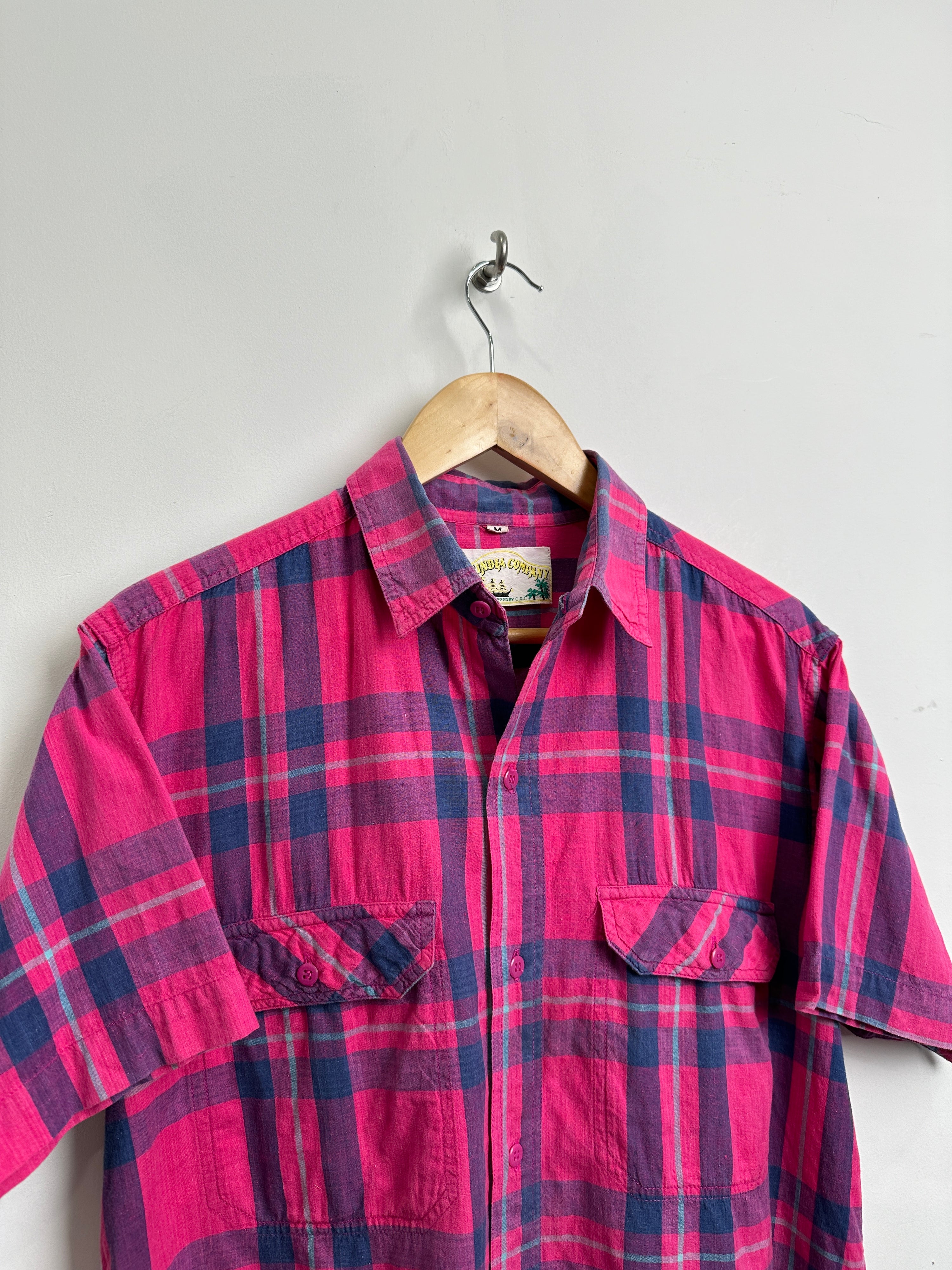 EastIndia Company vintage short-sleeve shirt in pink with blue stripes