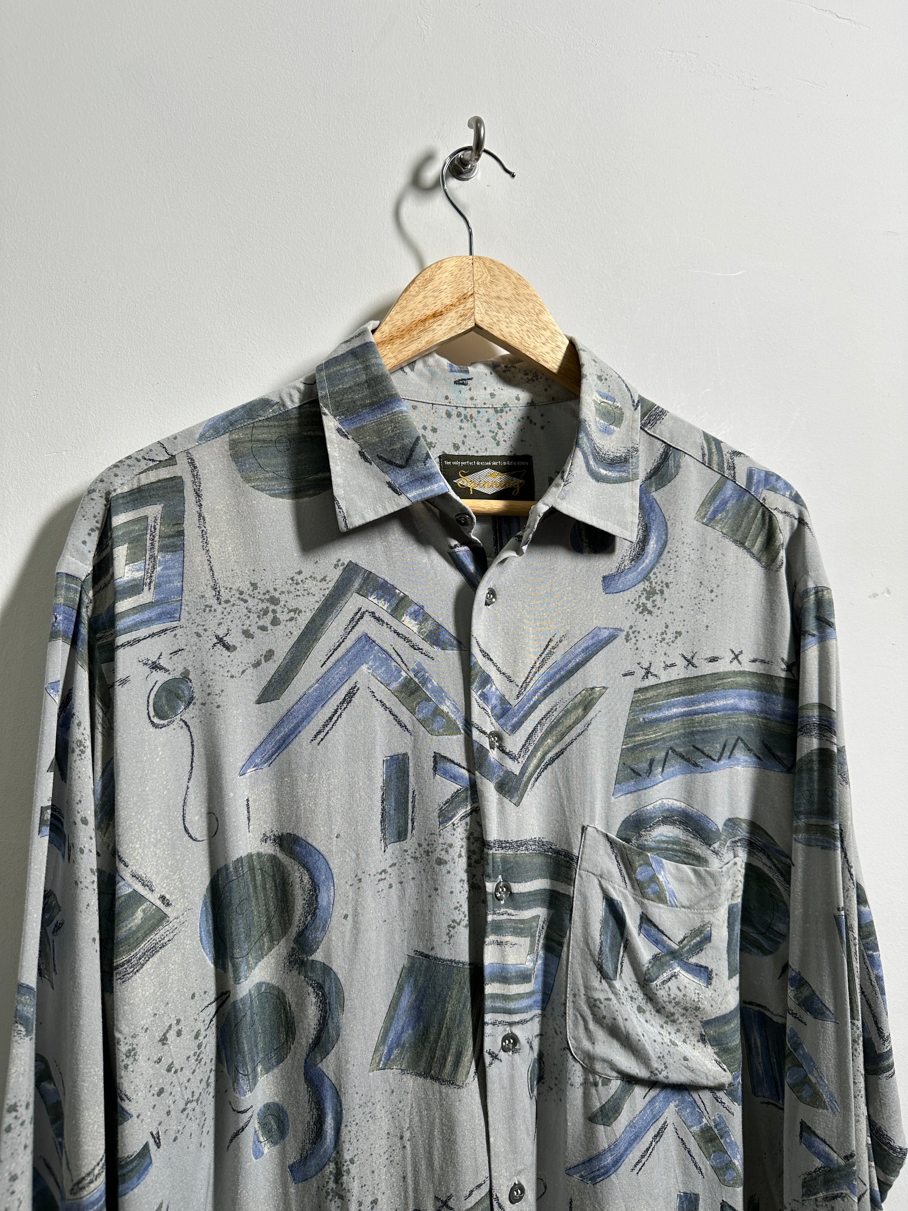 Spinning vintage long-sleeve shirt  in grey with blue patterns