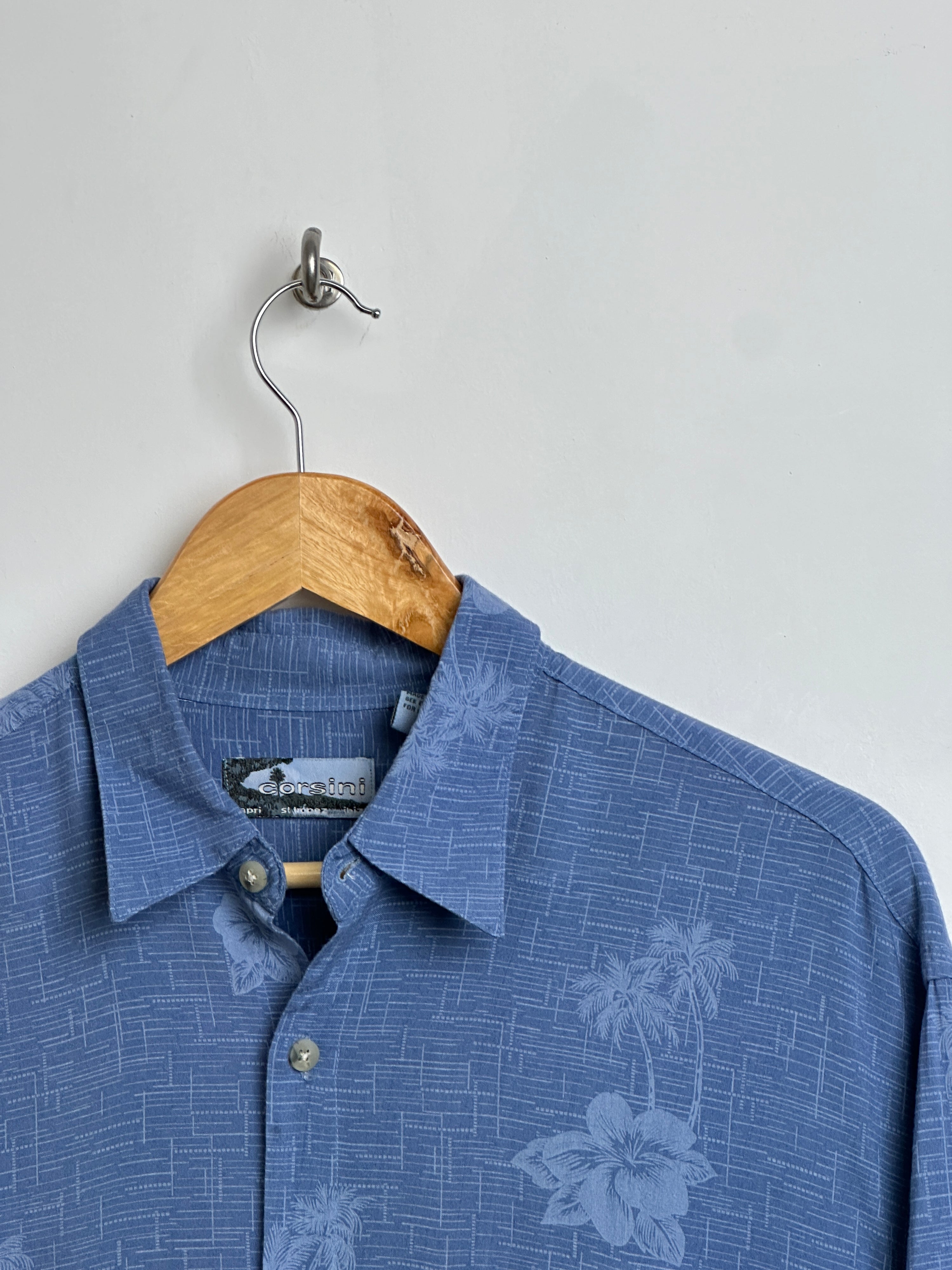 Corsini vintage short-sleeve shirt in blue with palm trees