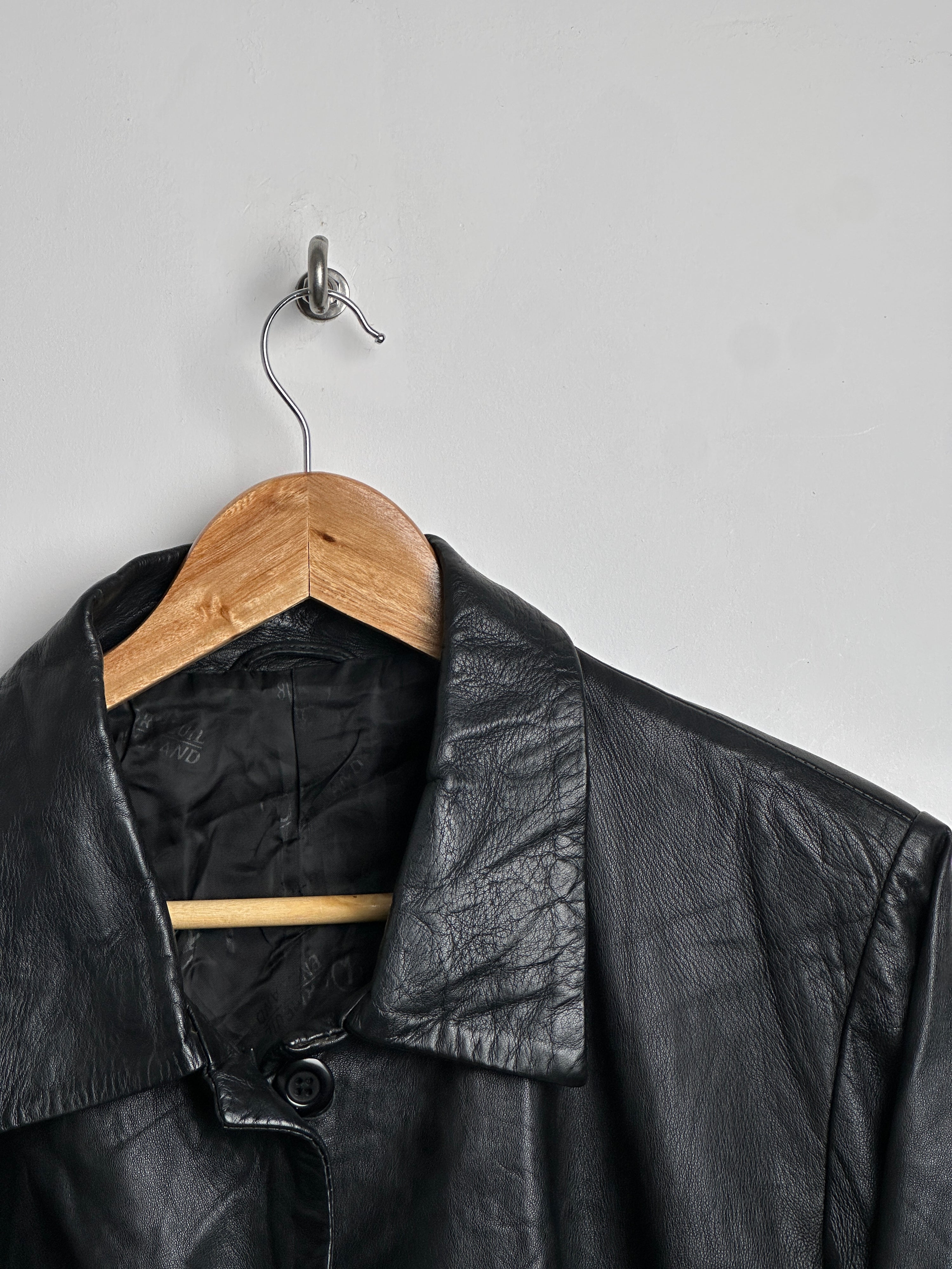 Vintage long leather jacket hidden buttons