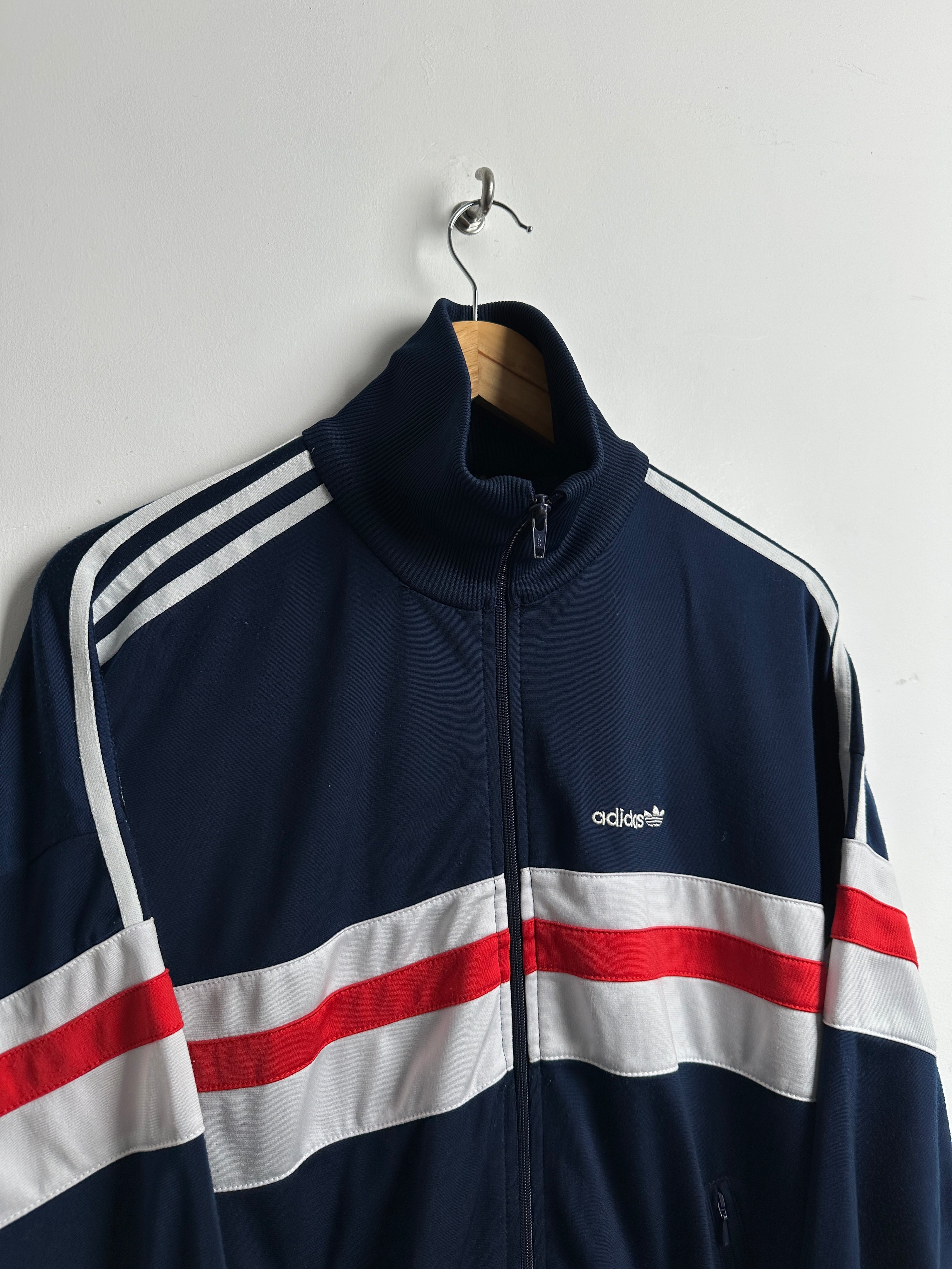 adidas retro zip up blue white and red