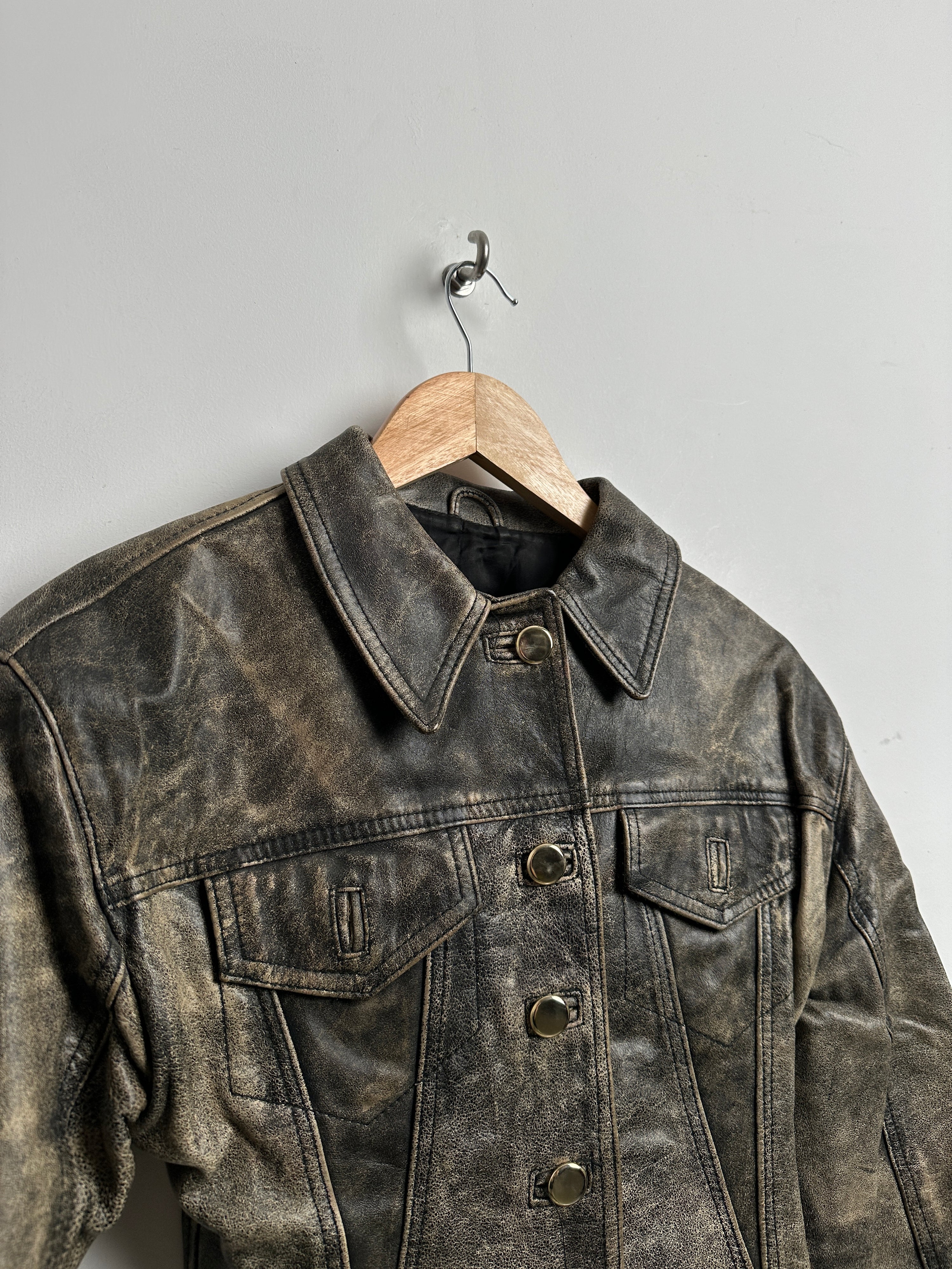 W.R.K PIRAGINO faded leather button up jacket