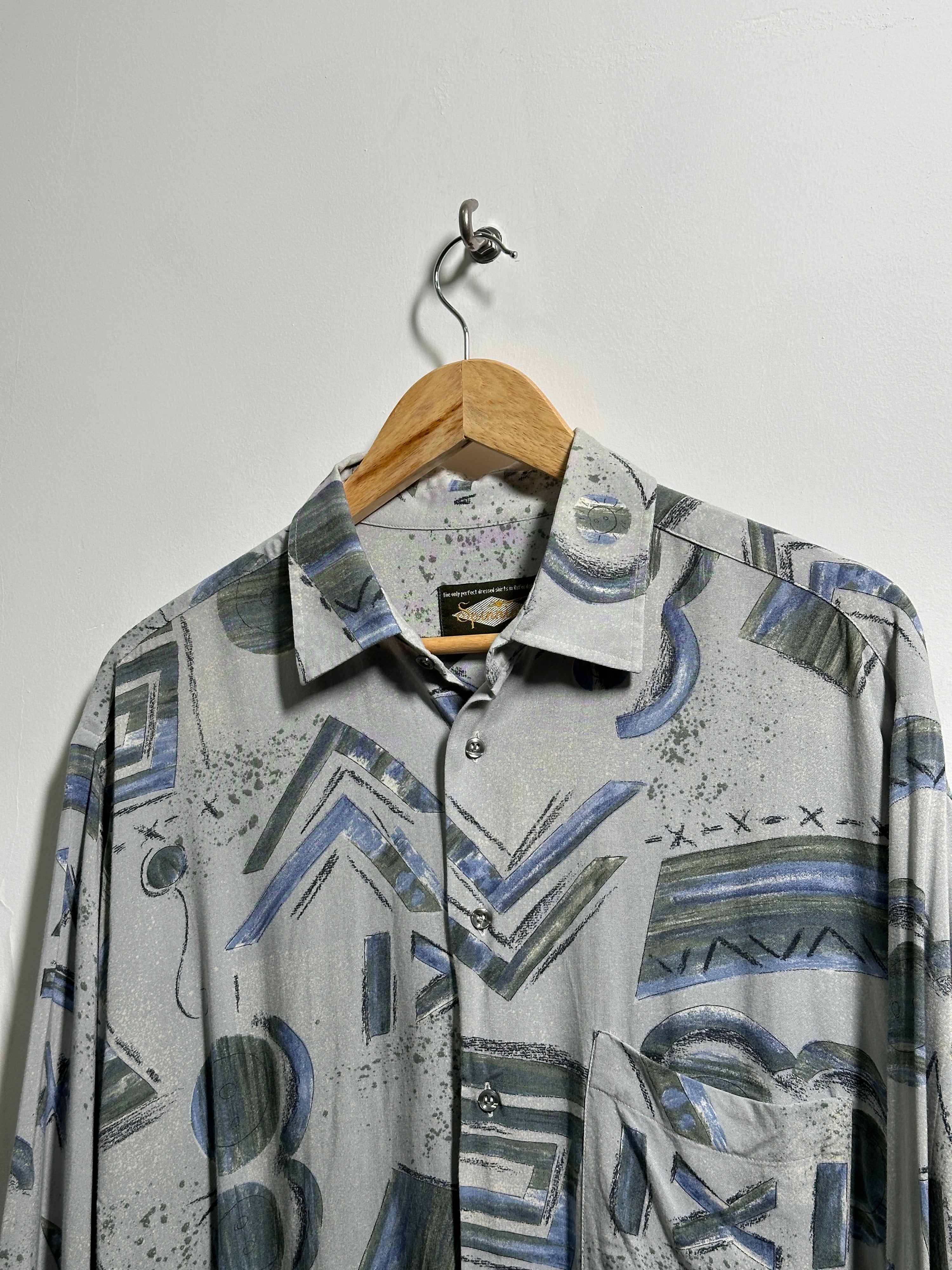 Spinning vintage long-sleeve shirt  in grey with blue patterns