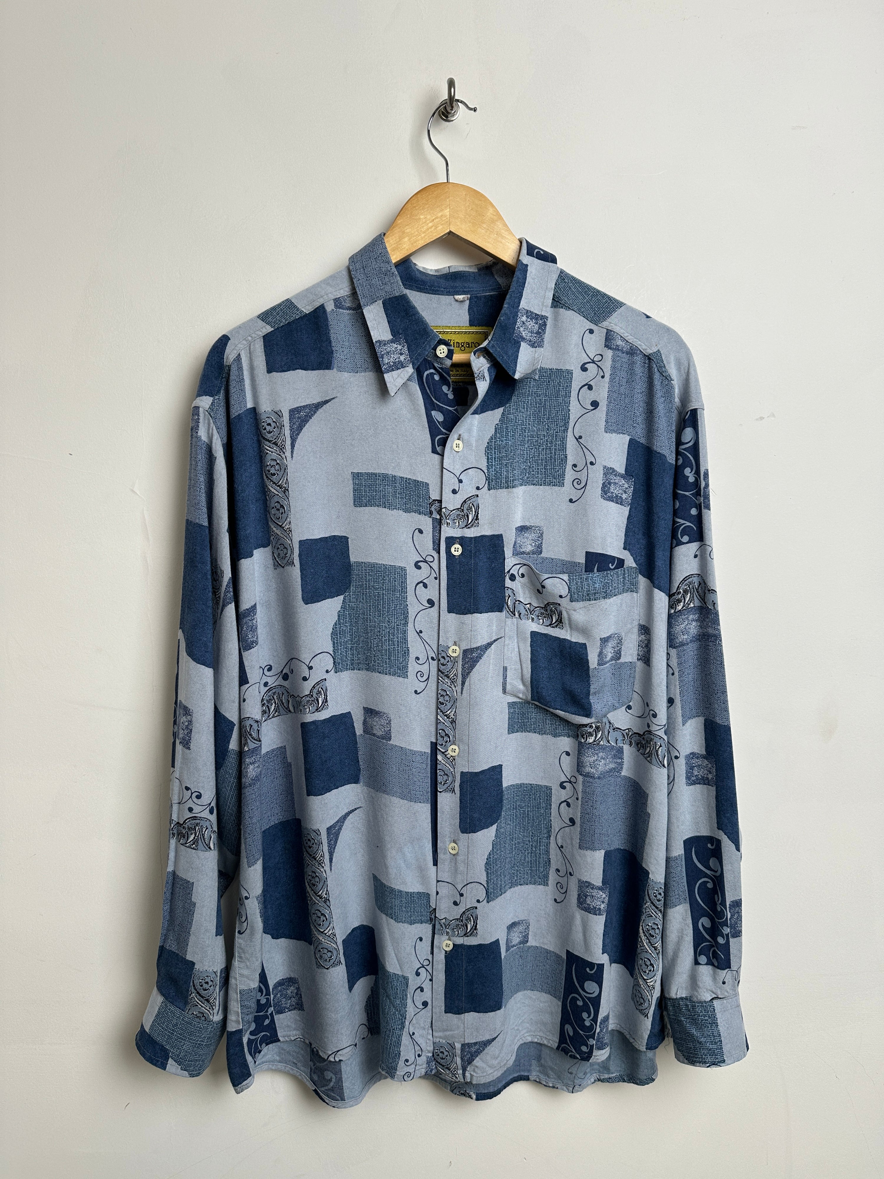 Zingaro vintage long-sleeve shirt in blue with patterns