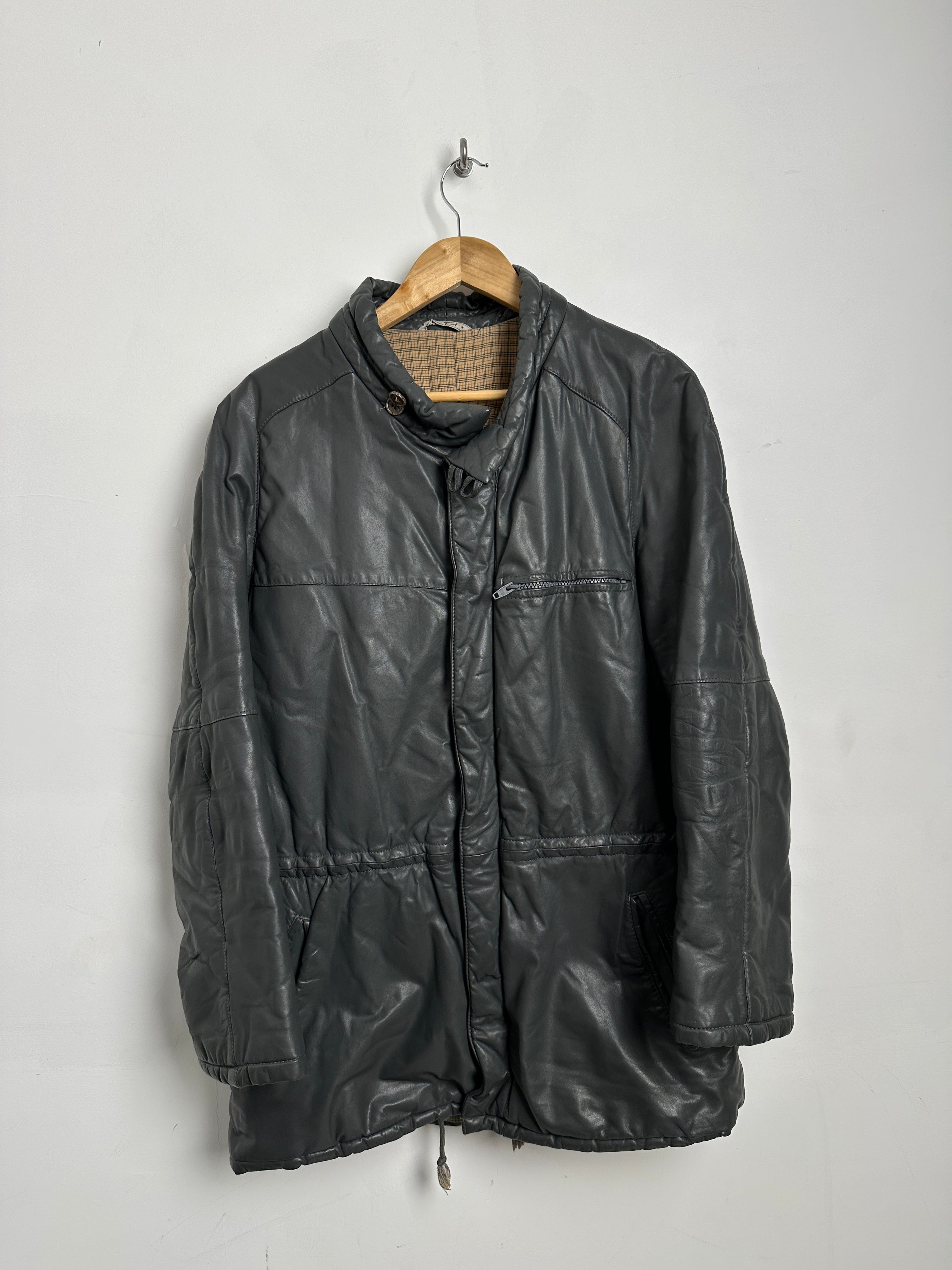 Monpel grey leather coat - thrift.mt