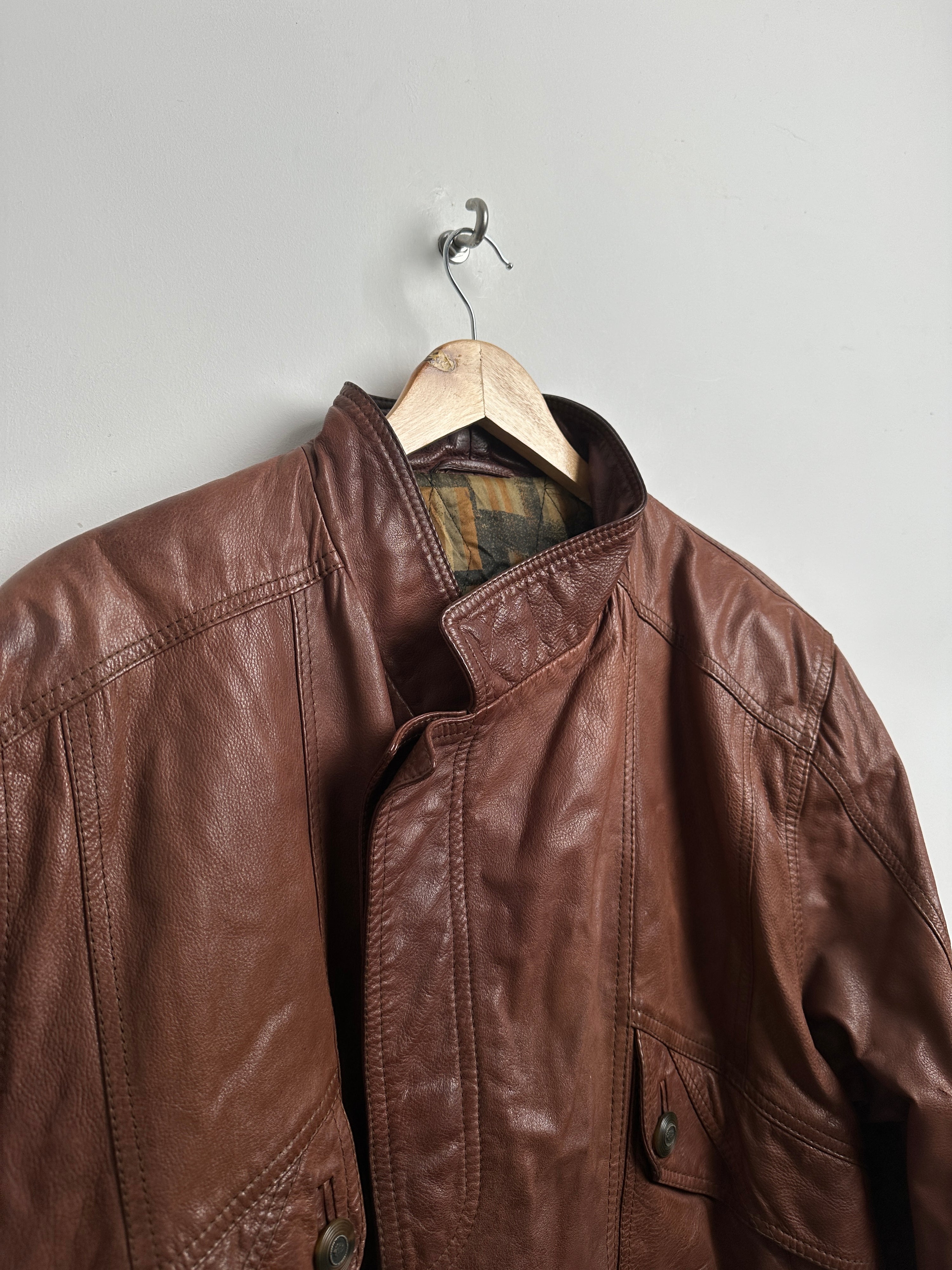 Brown leather jacket button up