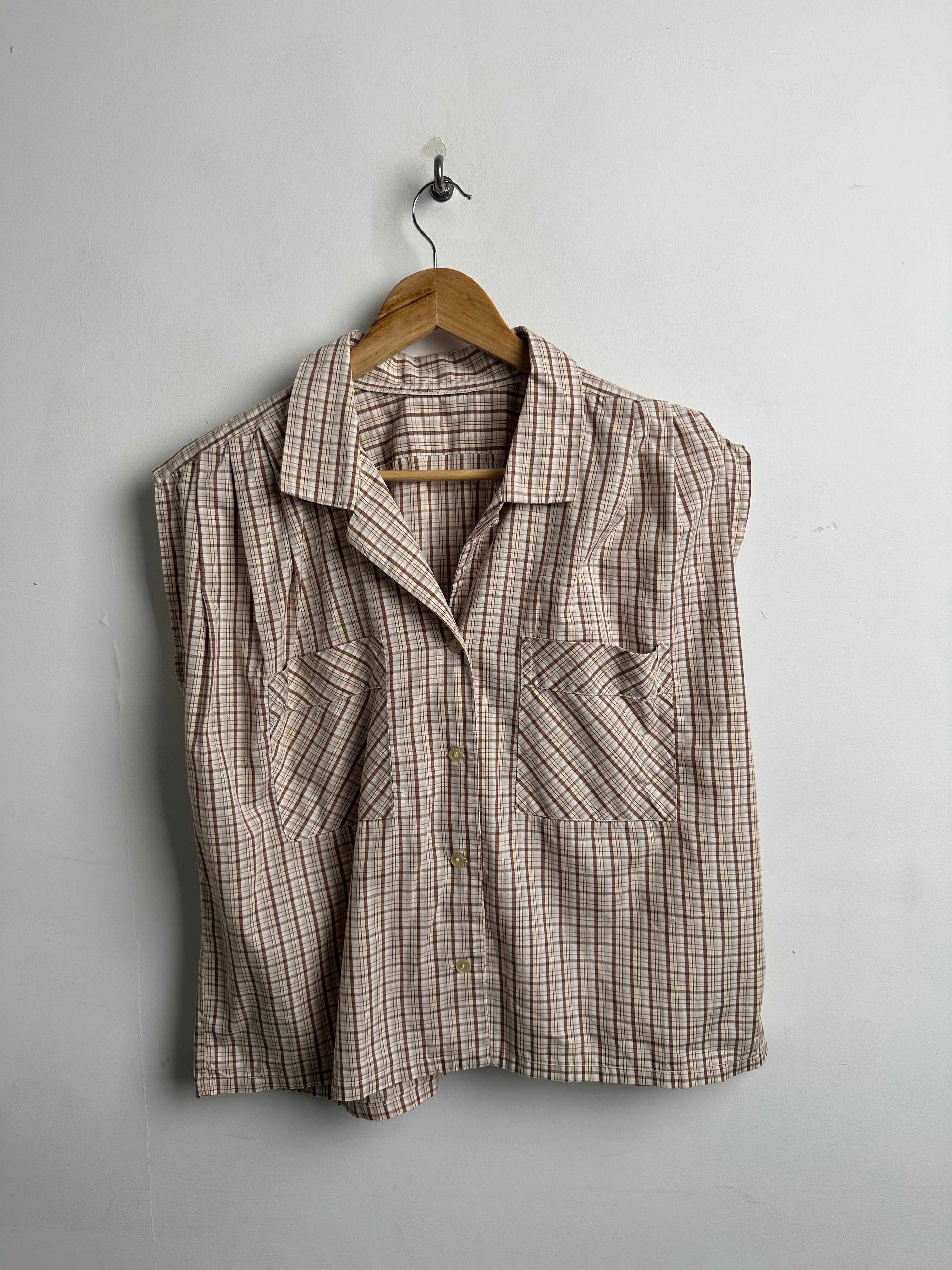 VINTAGE women’s sleeveless shirt plaid