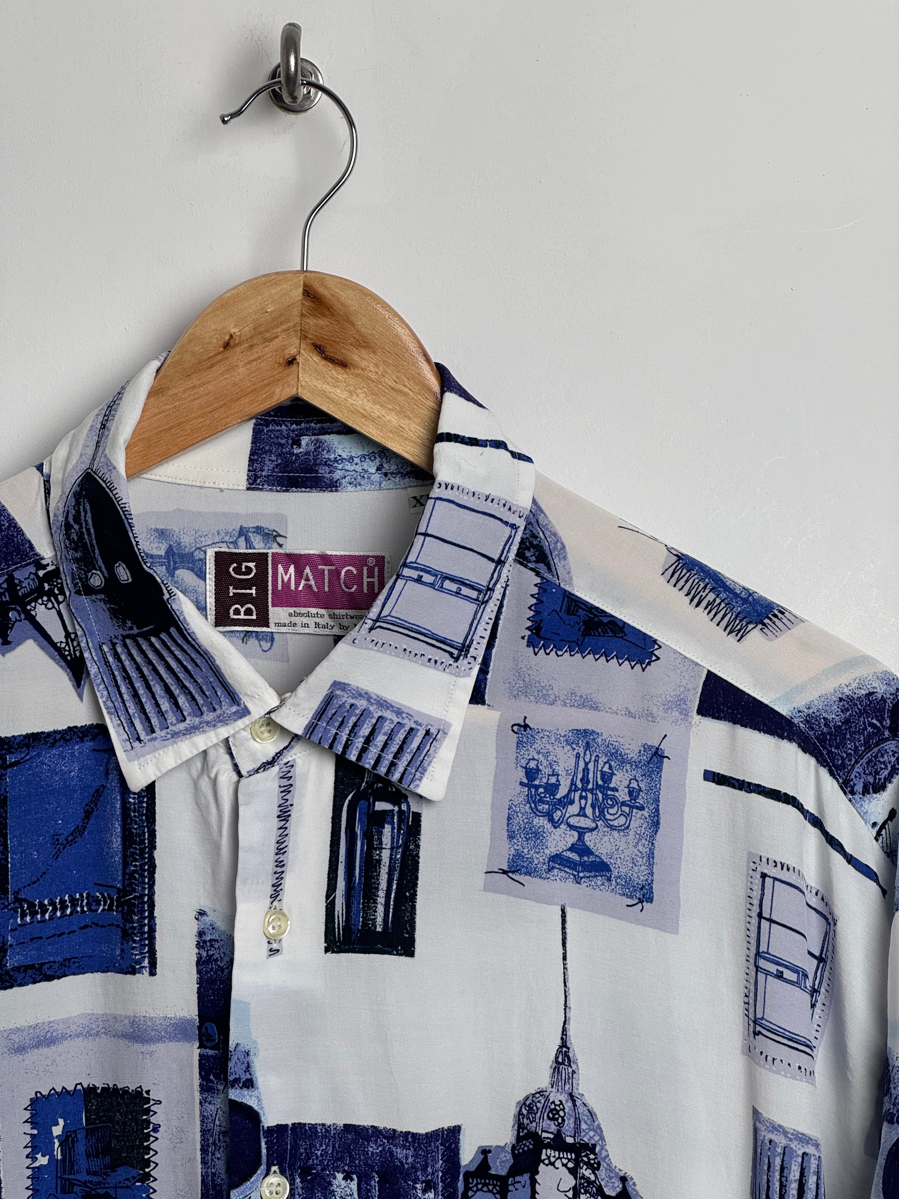 BIG MATCH vintage shirt in white with blue tiled graphic