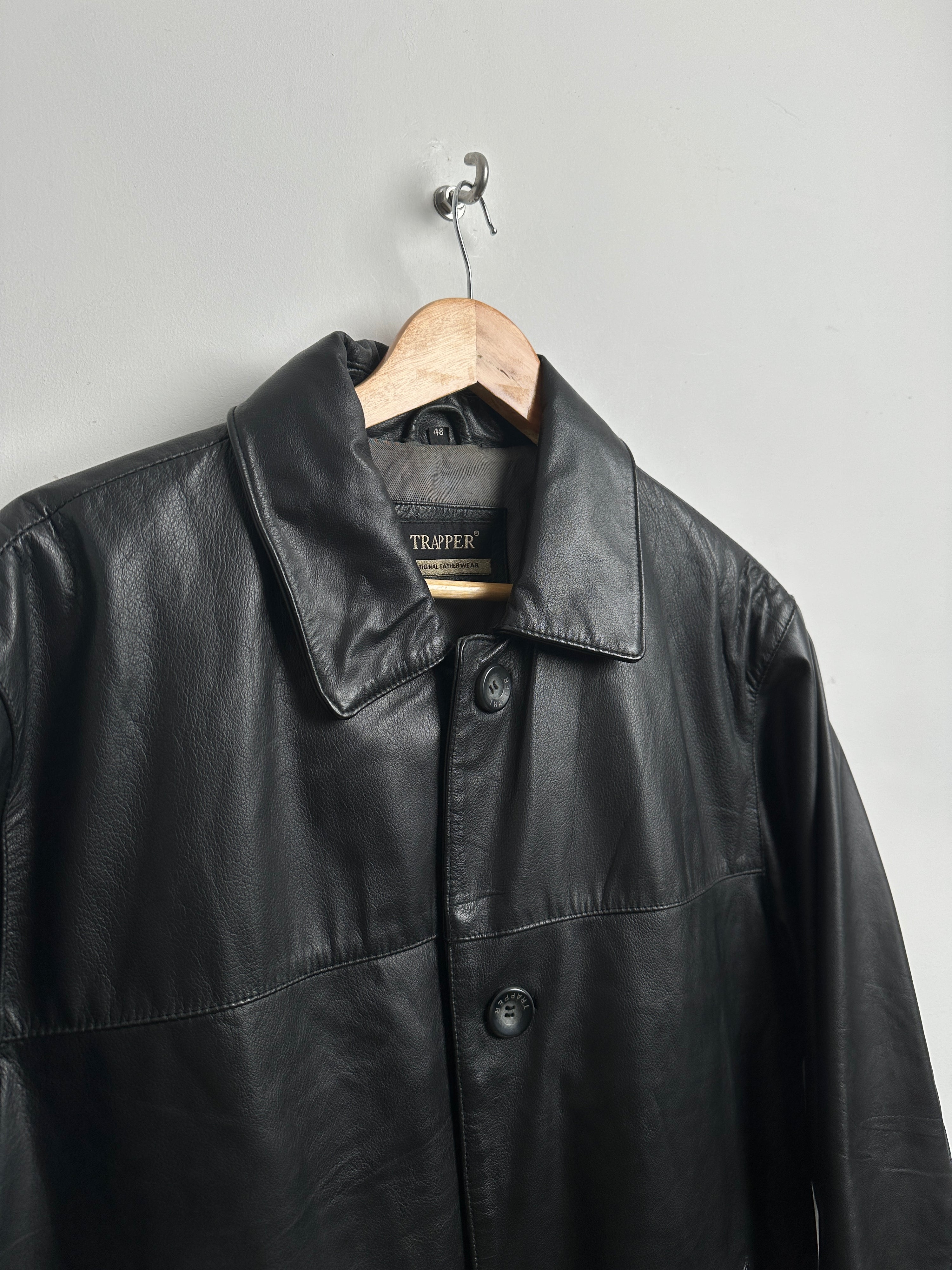 TRAPPER black leather button up jacket