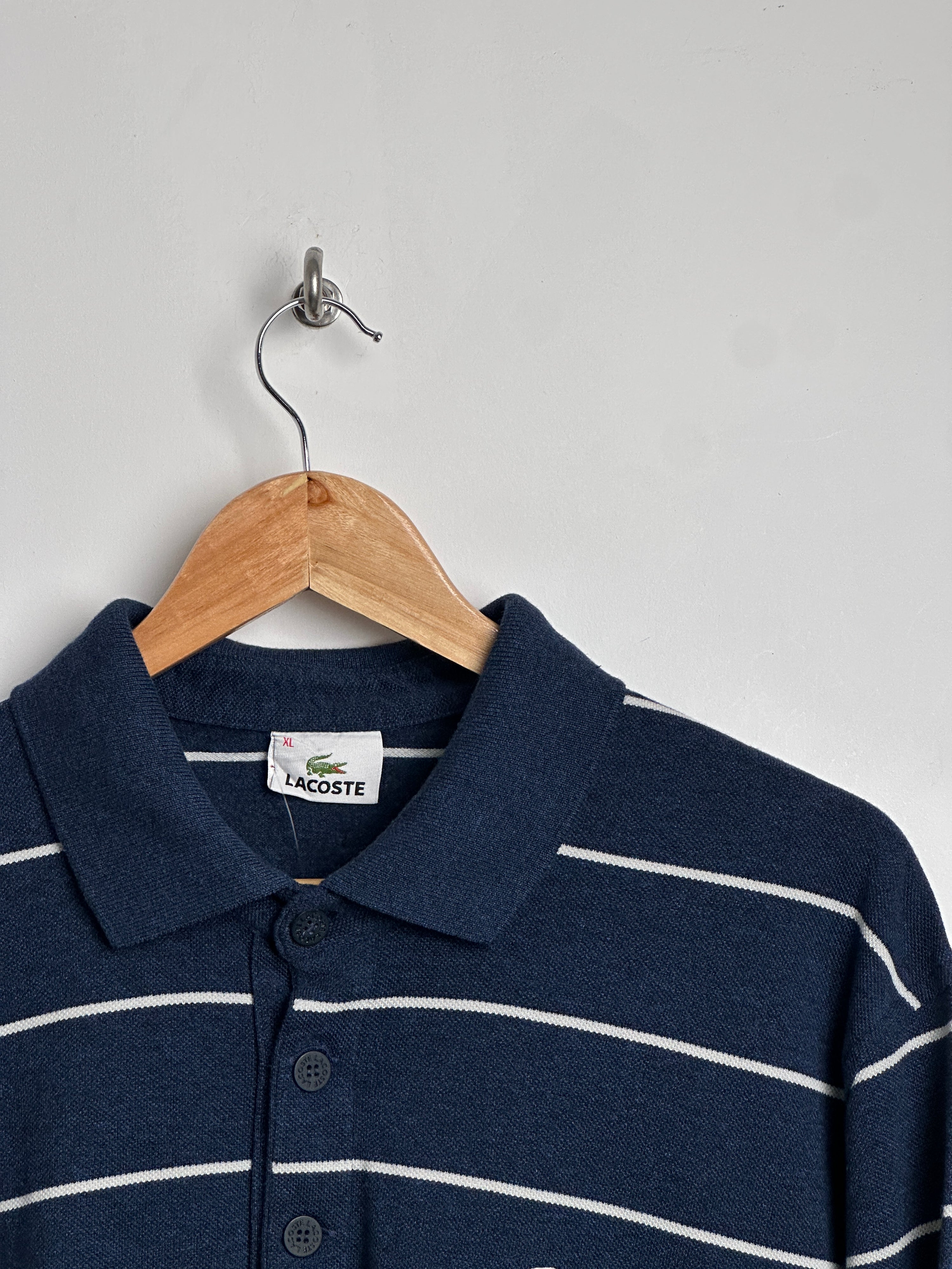 LACOSTE blue and white striped long sleeve