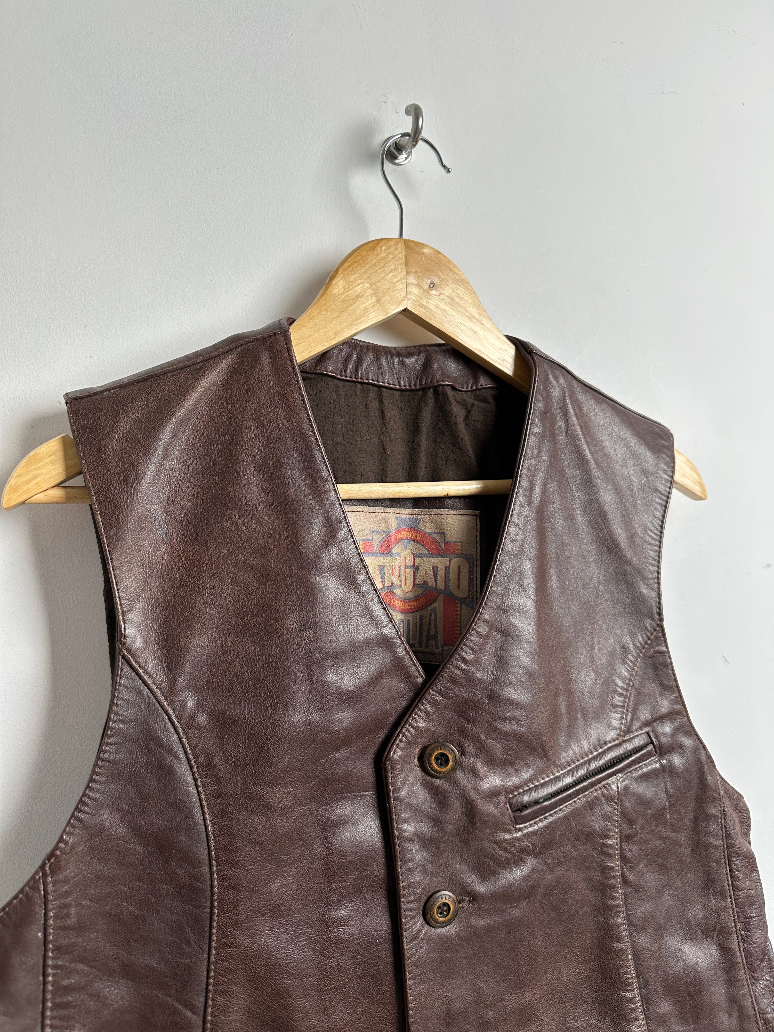 Vintage Tarcato leather waist coat in brown