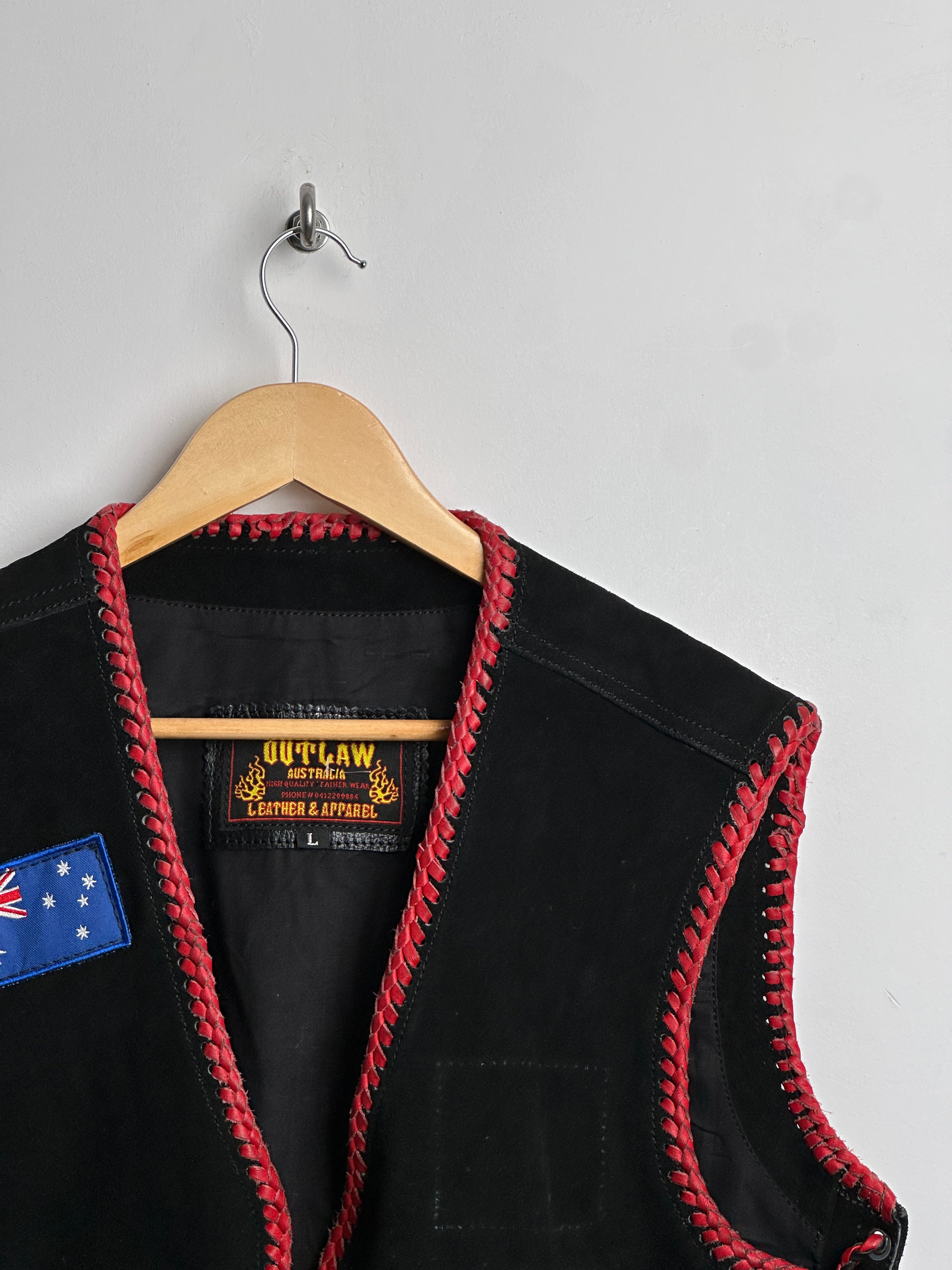 OUTLAW AUSTRALIA leather vest red and black