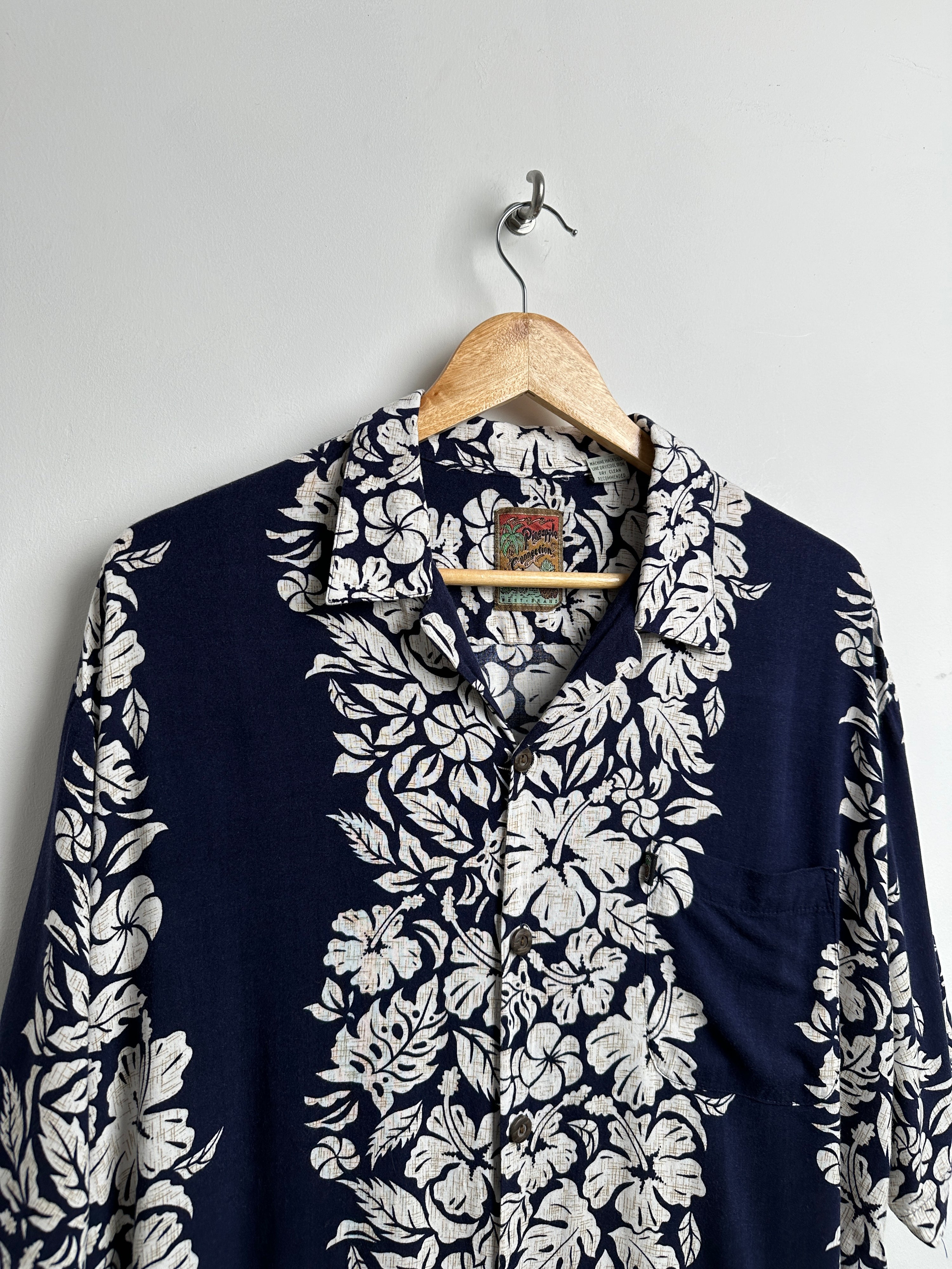 Pineapple Connection vintage shirt in blue with floral patterns