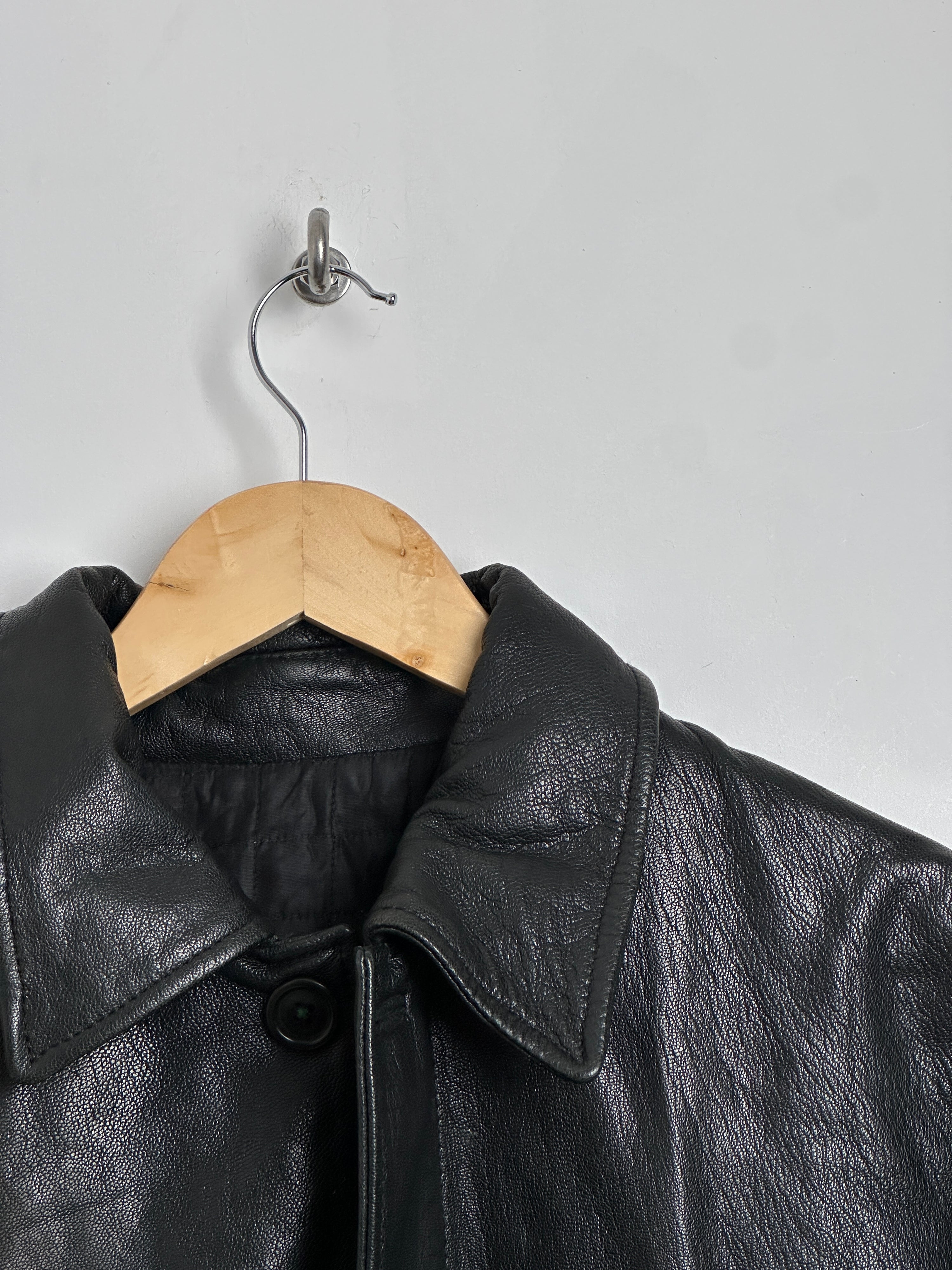 Vintage black leather jacket with zipper