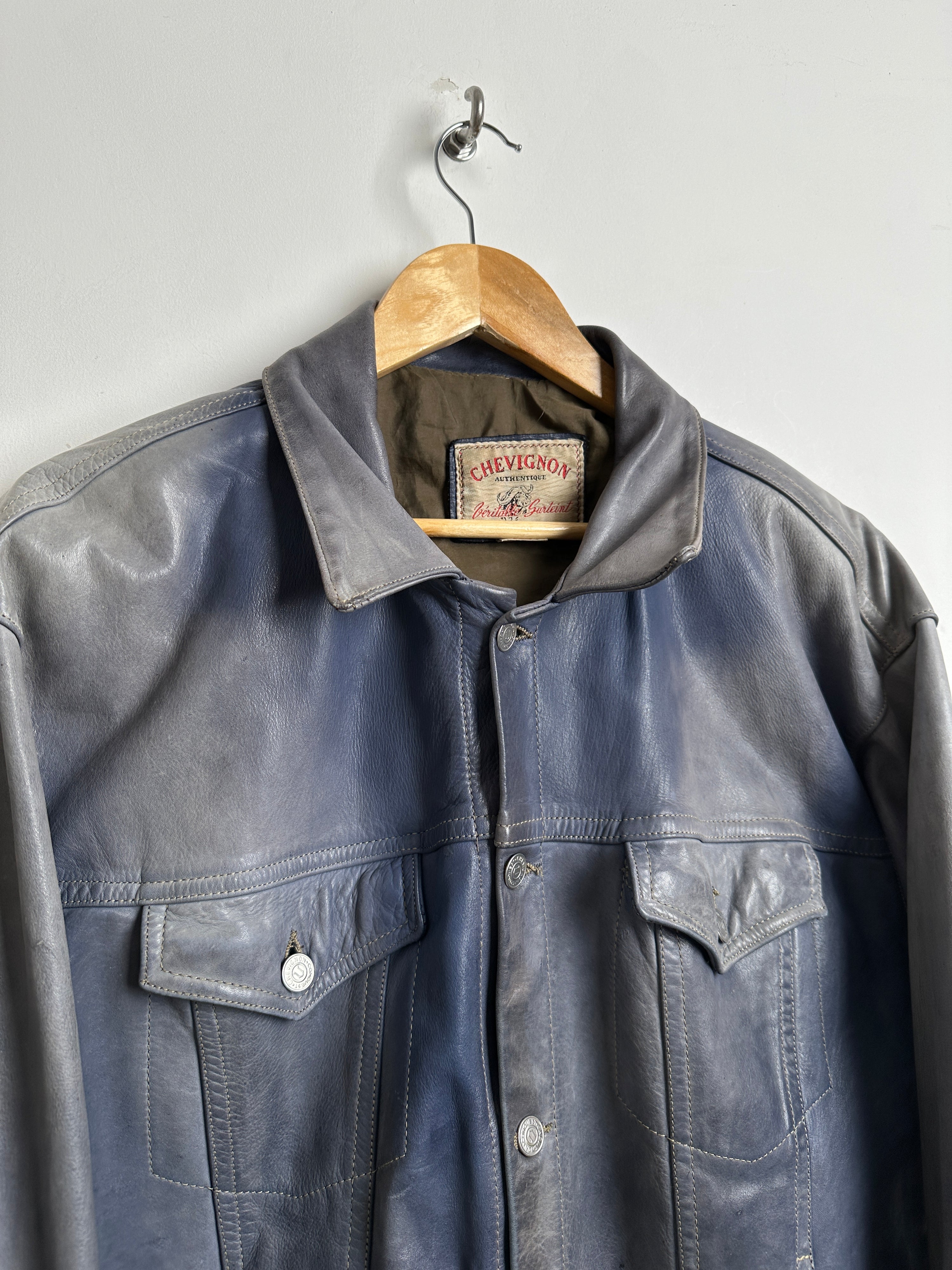 Chevignon vintage leather jacket in blue