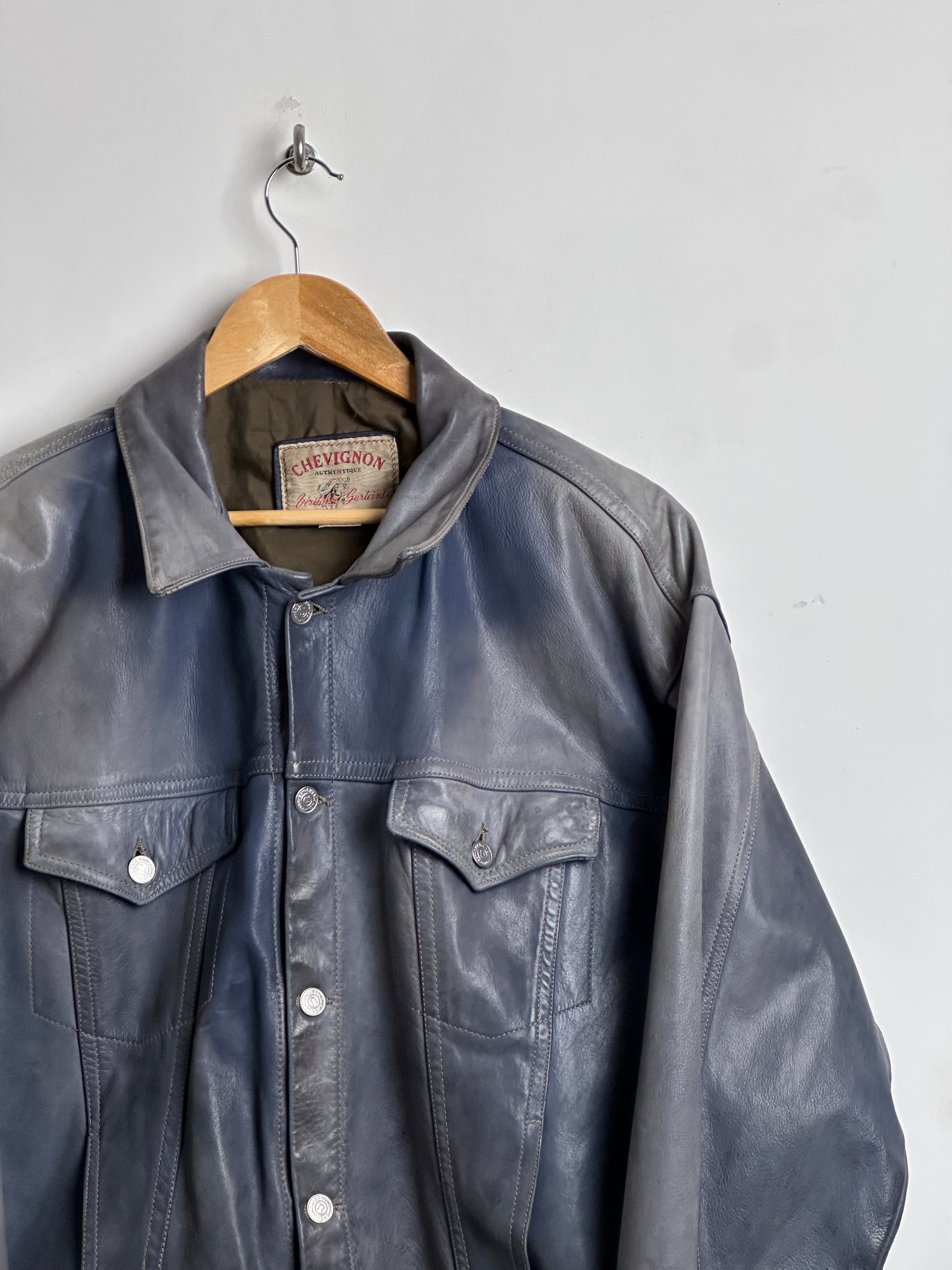 Chevignon vintage leather jacket in blue