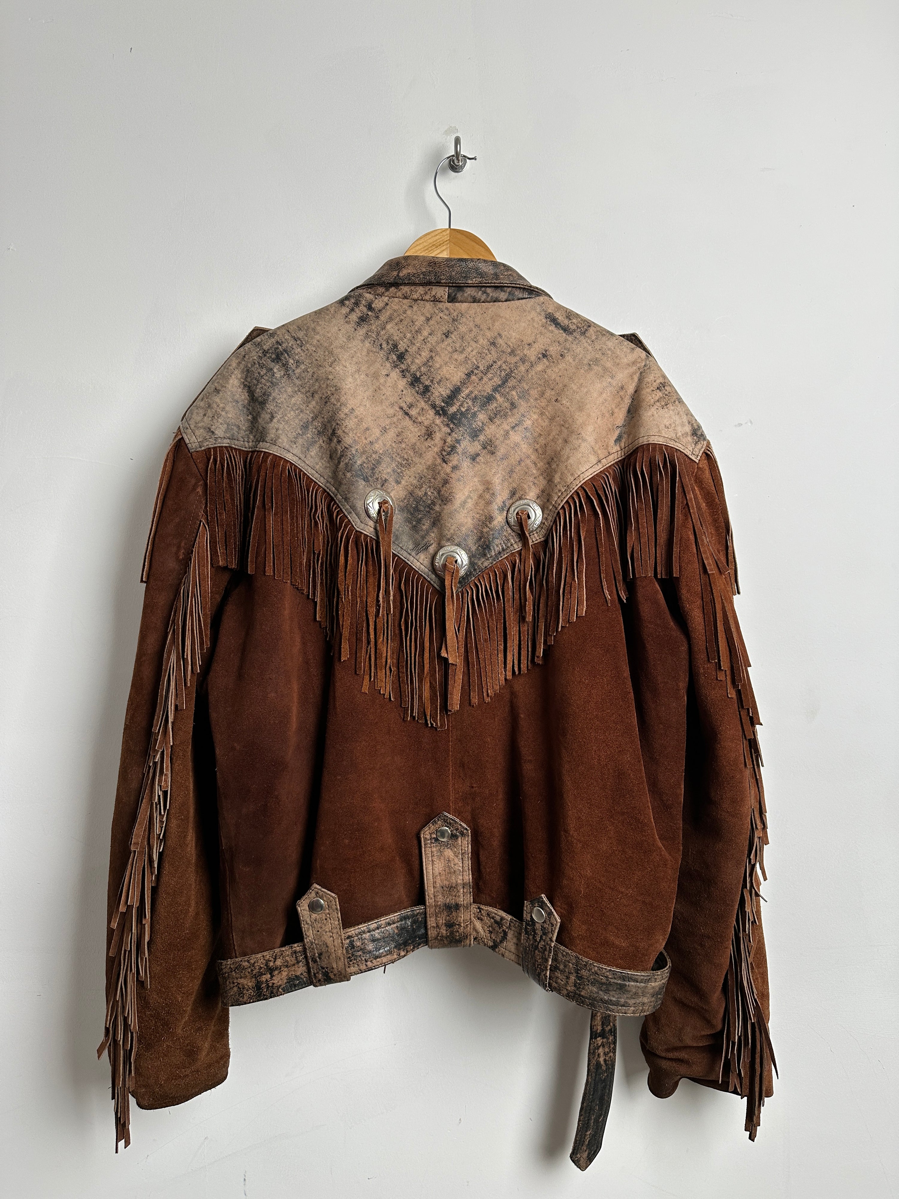 AKASO VINTAGE LEATHER AND SUEDE JACKET WITH FRINGE