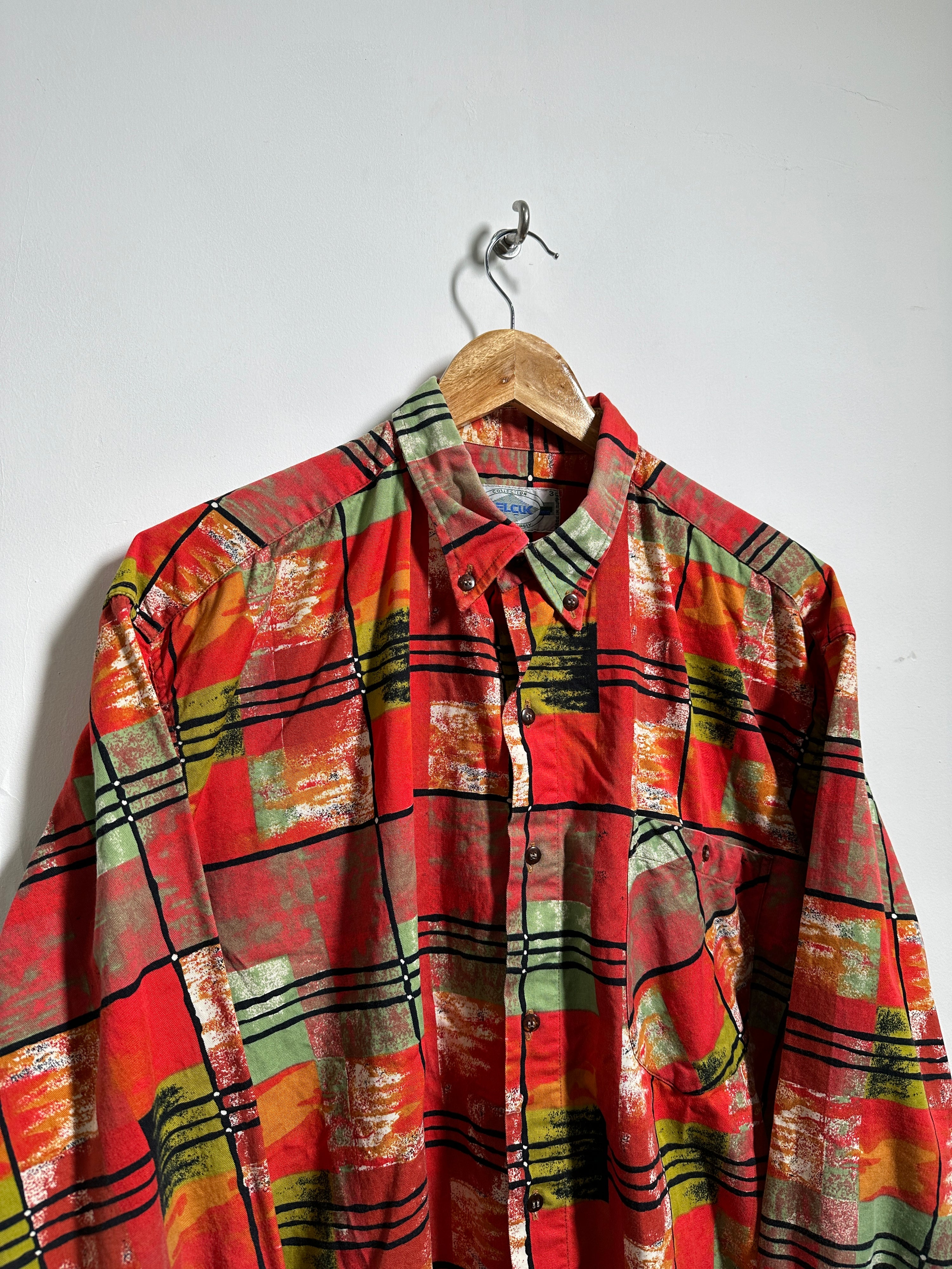 Vintage long-sleeve shirt in red with patterns