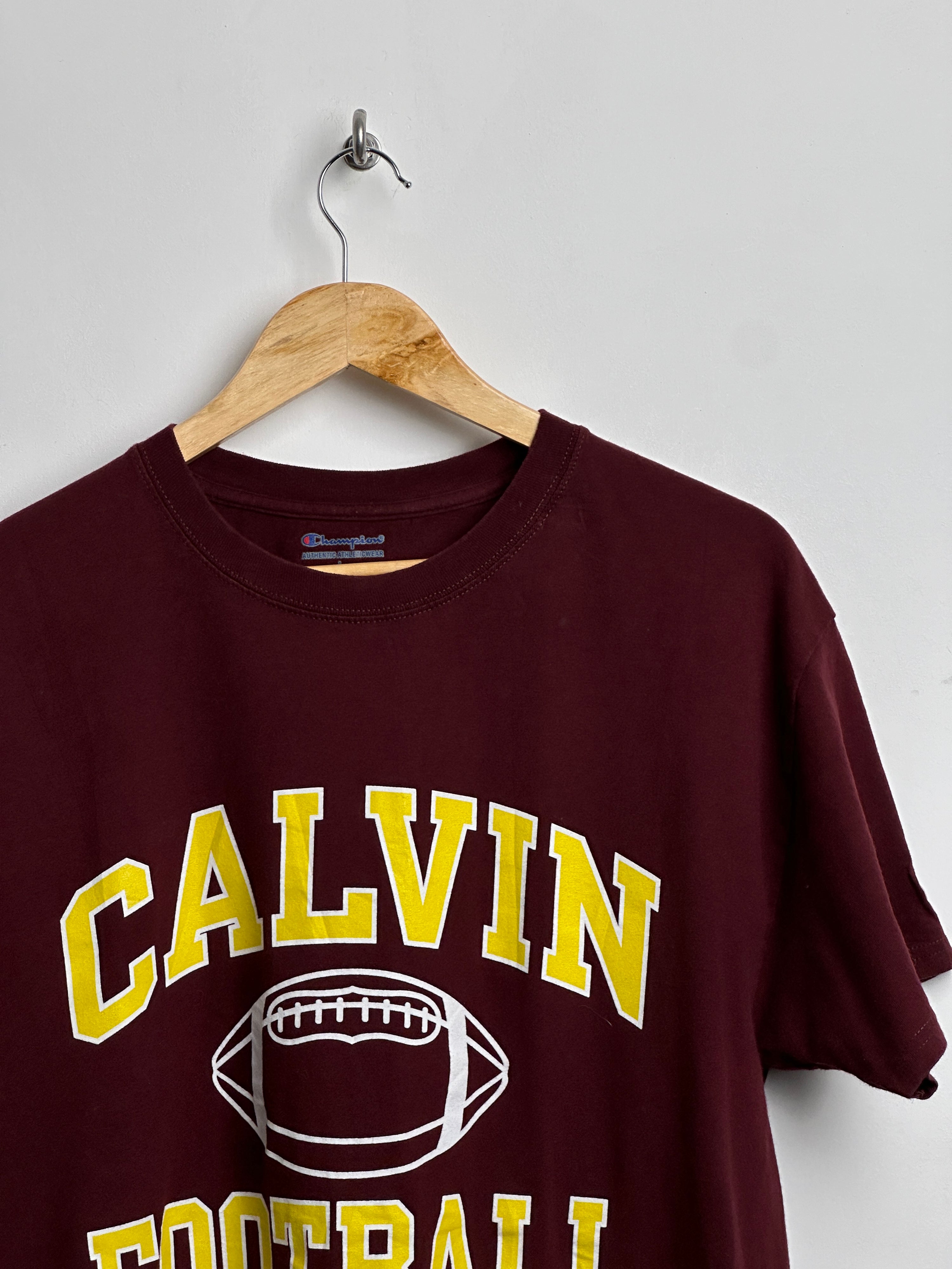 Champion Calvin Football tee in maroon red