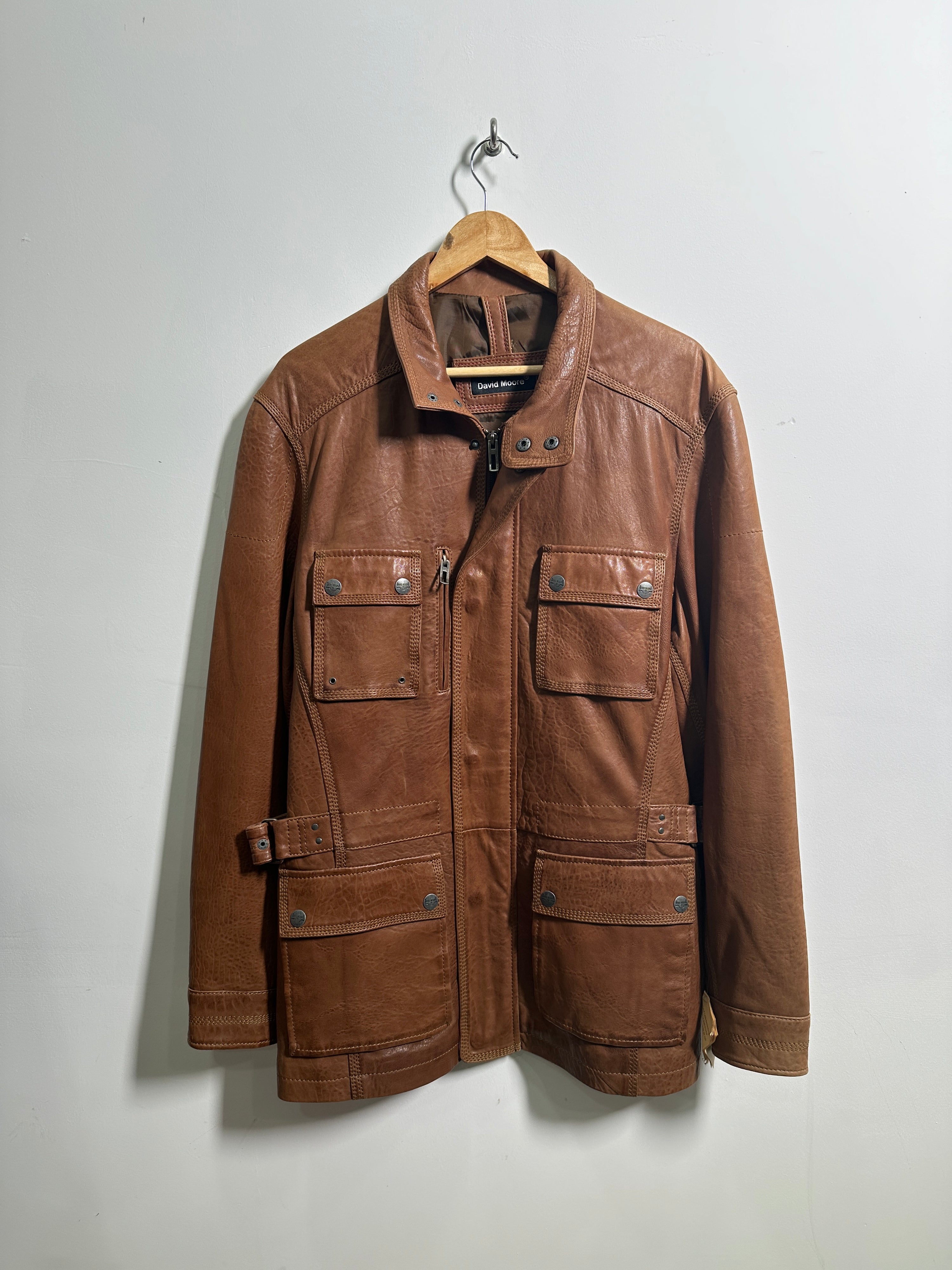 David Moore brown leather coat (new with tags)