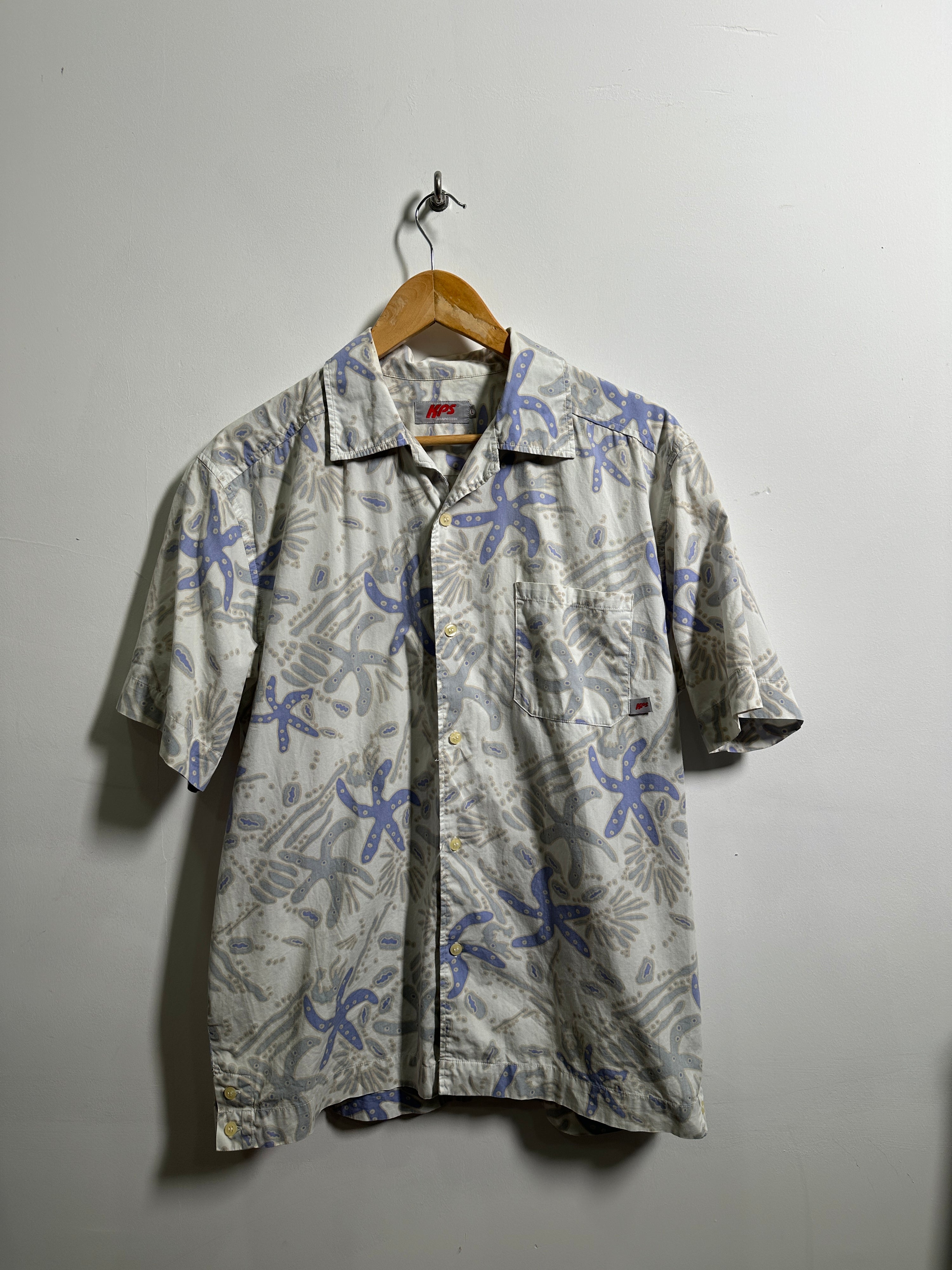 KPS starfish print shirt in beige and blue