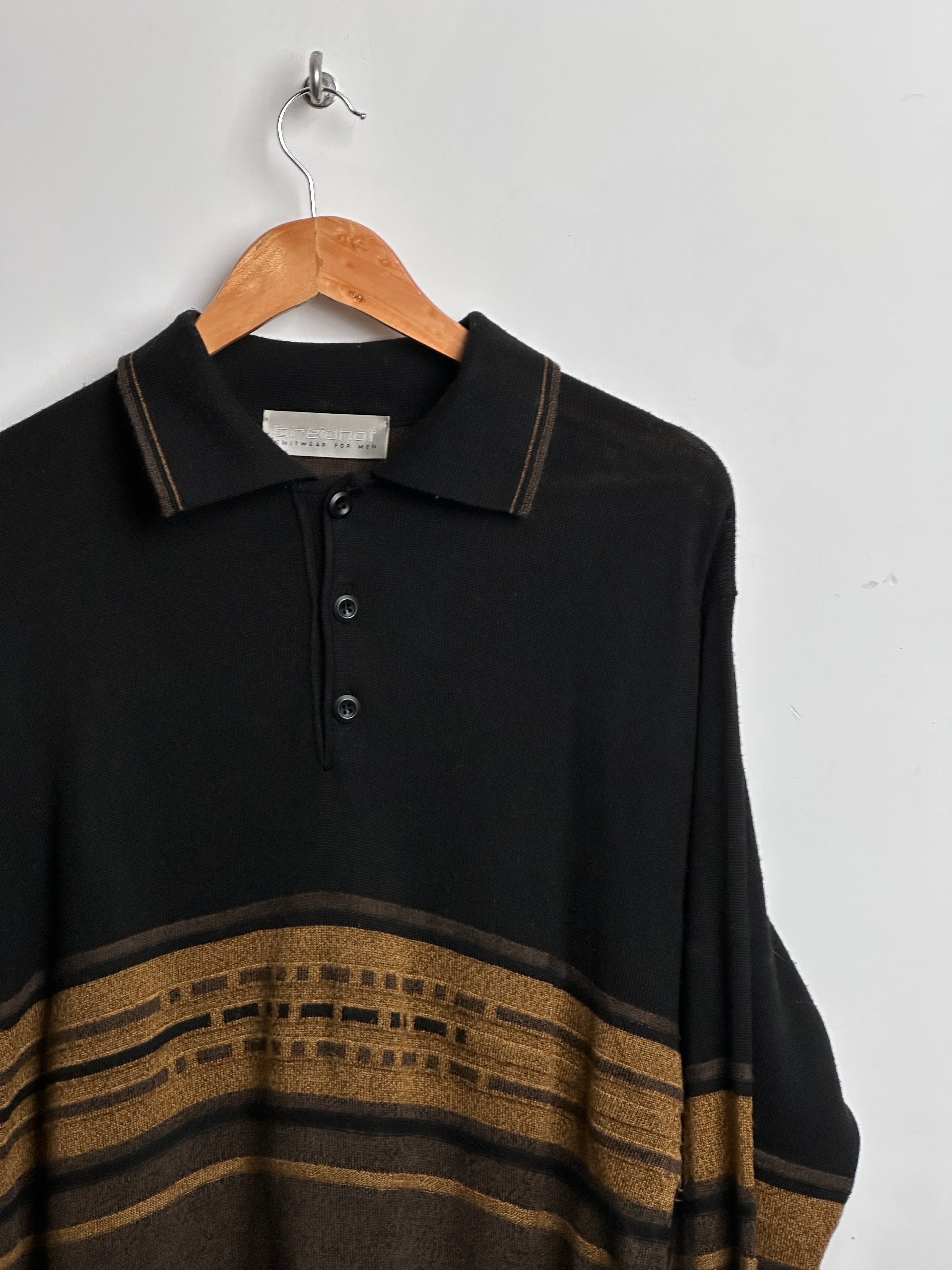 Vintage knit polo in black with brown details