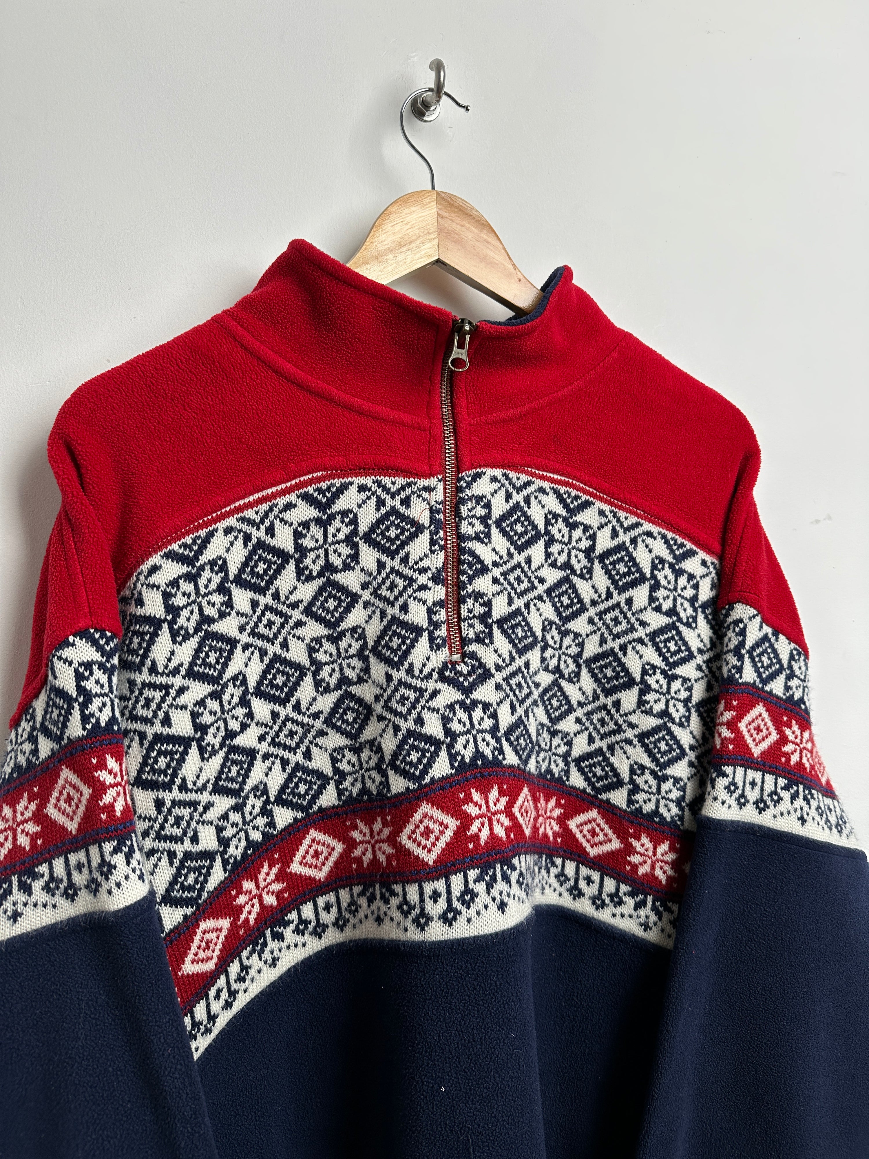 TOMMY HILFIGER fleece quarter zip in red and blue - thrift.mt