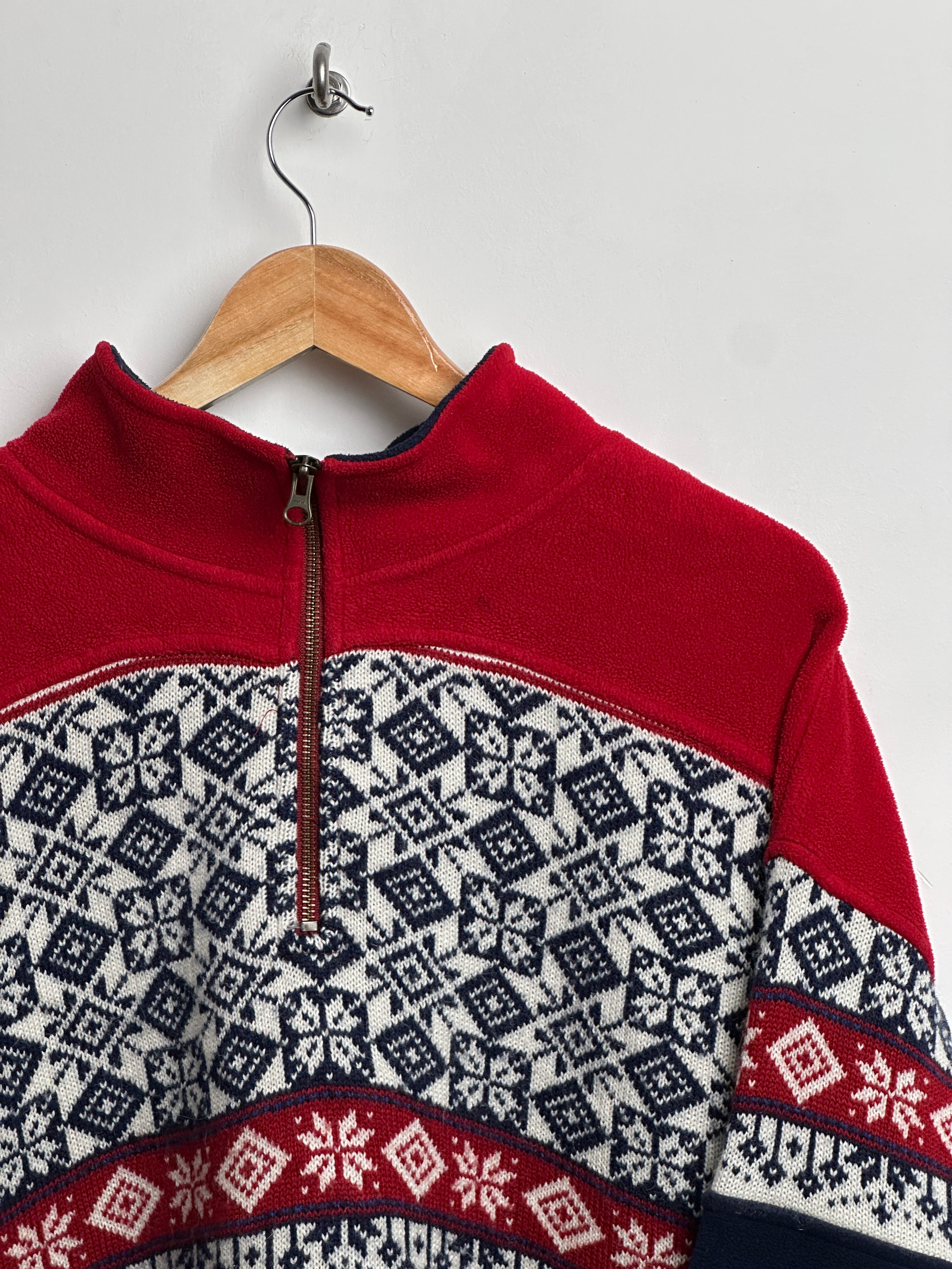 TOMMY HILFIGER fleece quarter zip in red and blue - thrift.mt