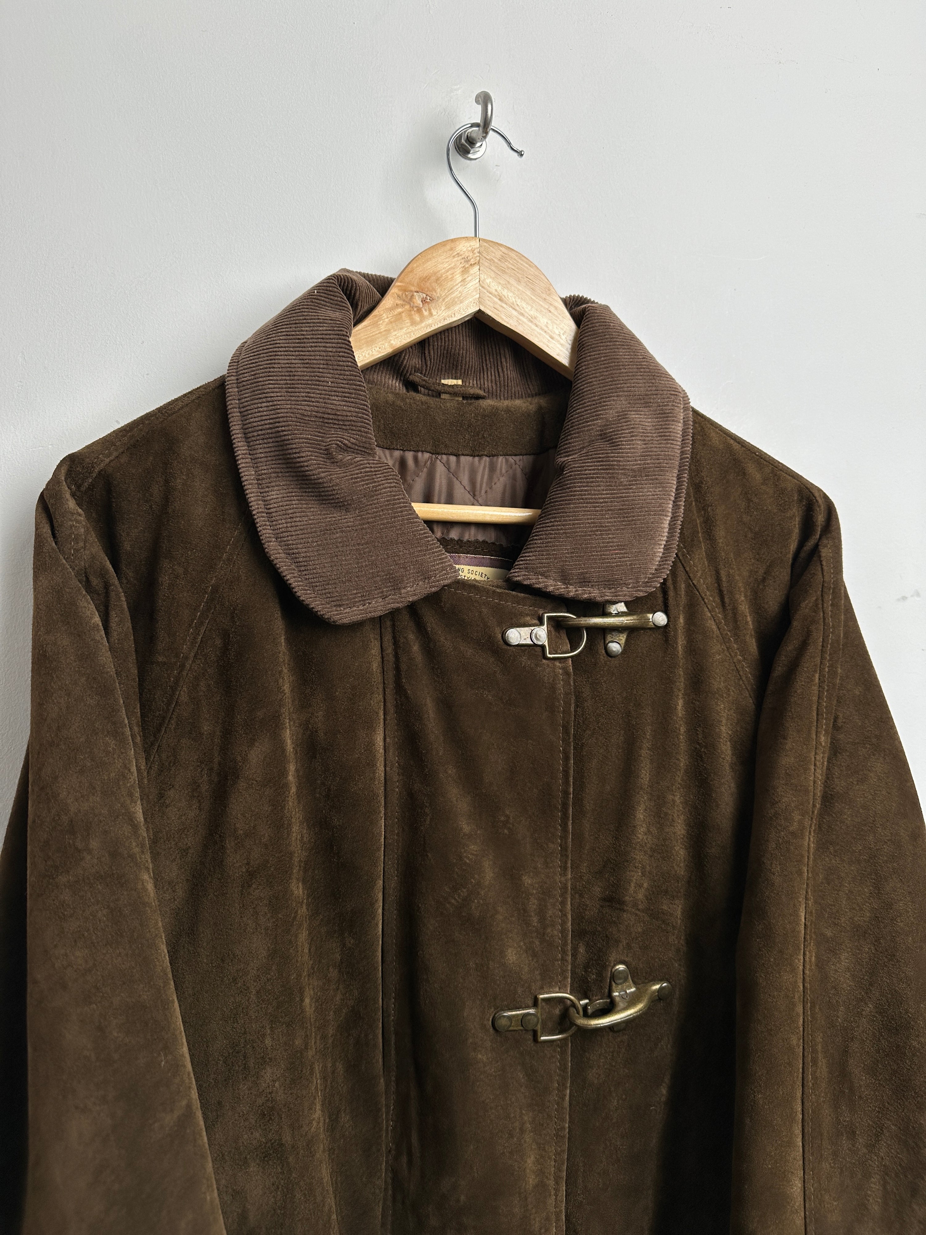 Vintage brown suede jacket with gold buckles