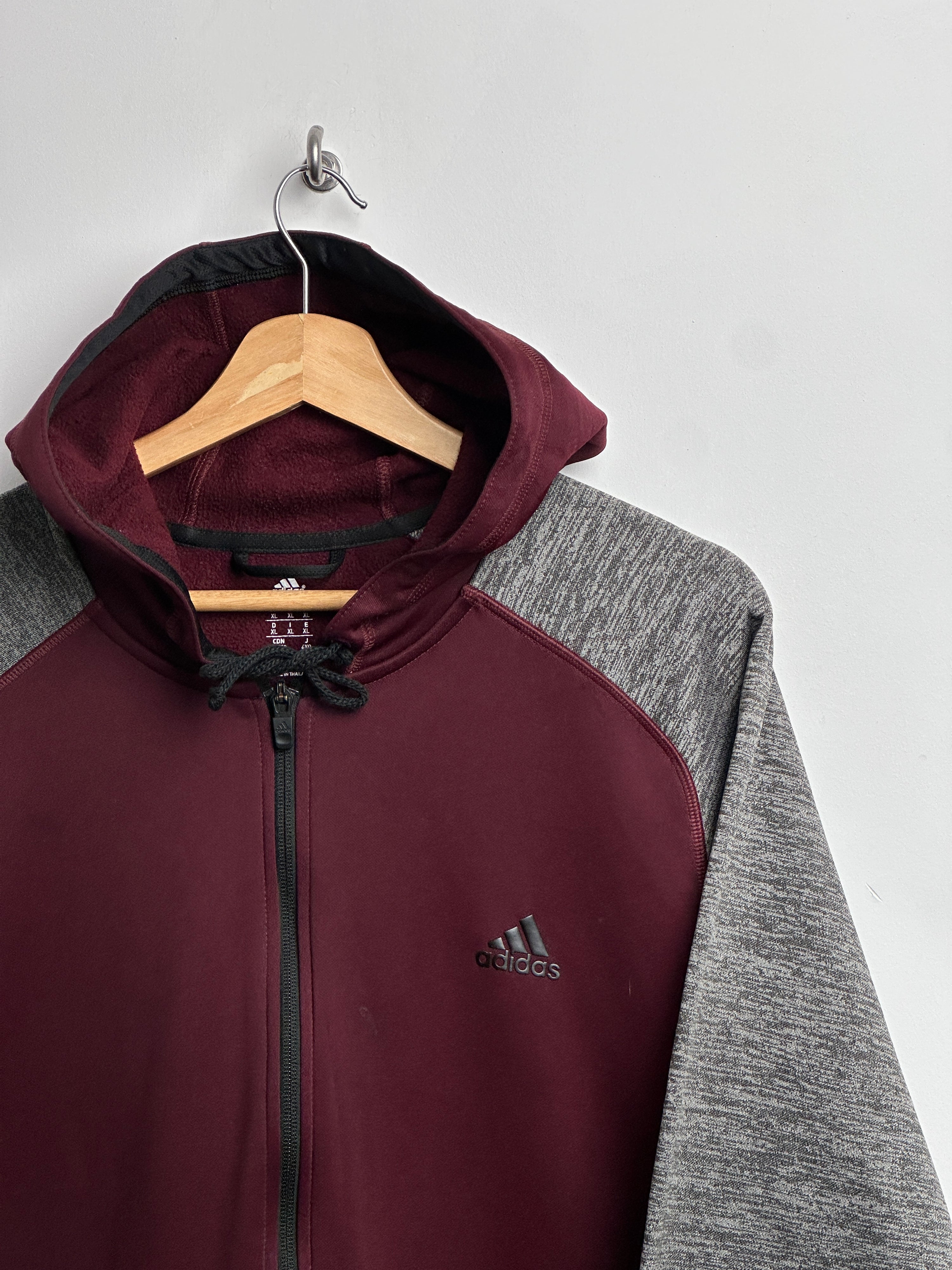 adidas zip up in maroon and grey