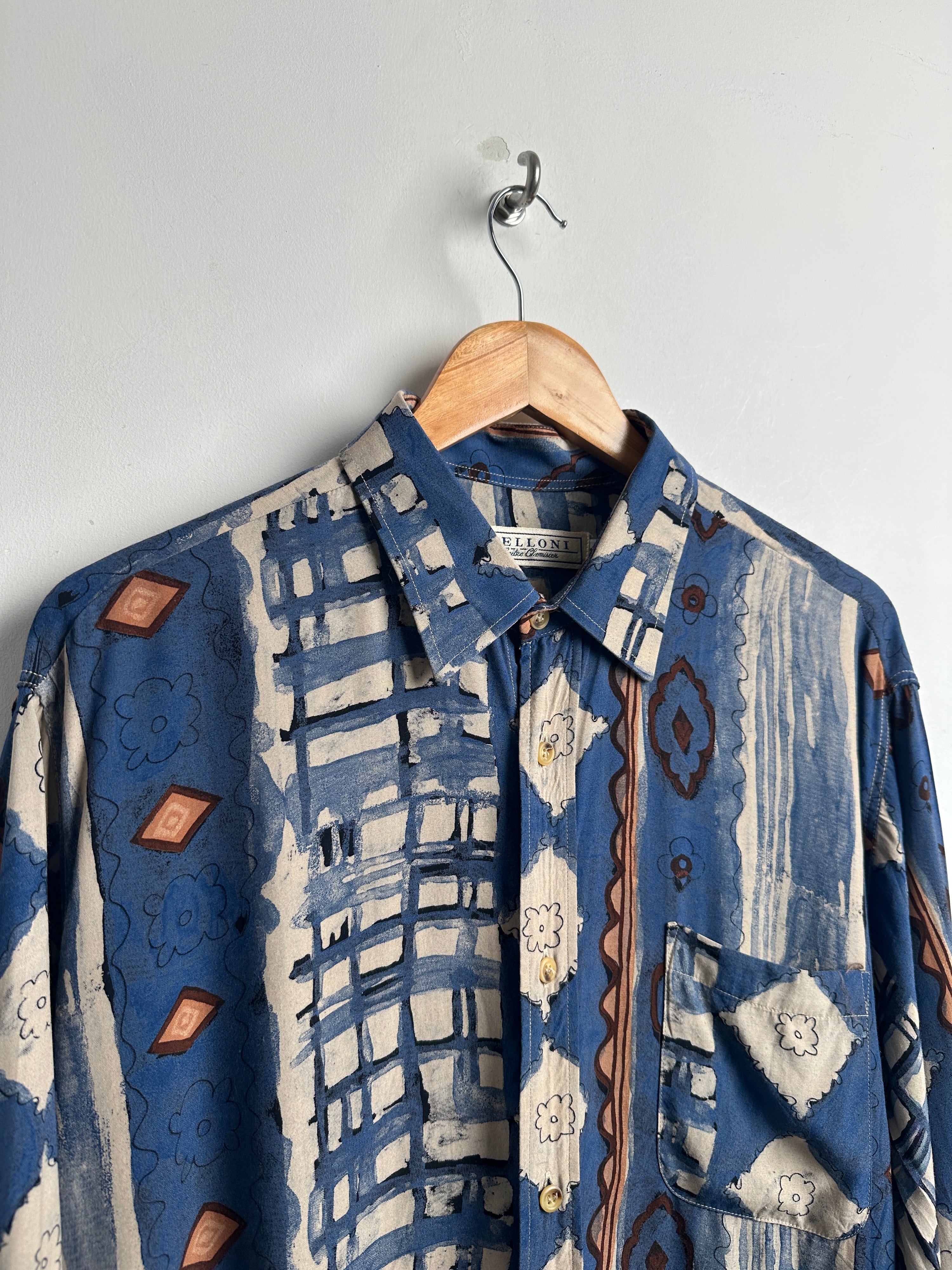 BELLONI long-sleeve shirt in blue with patterns - thrift.mt