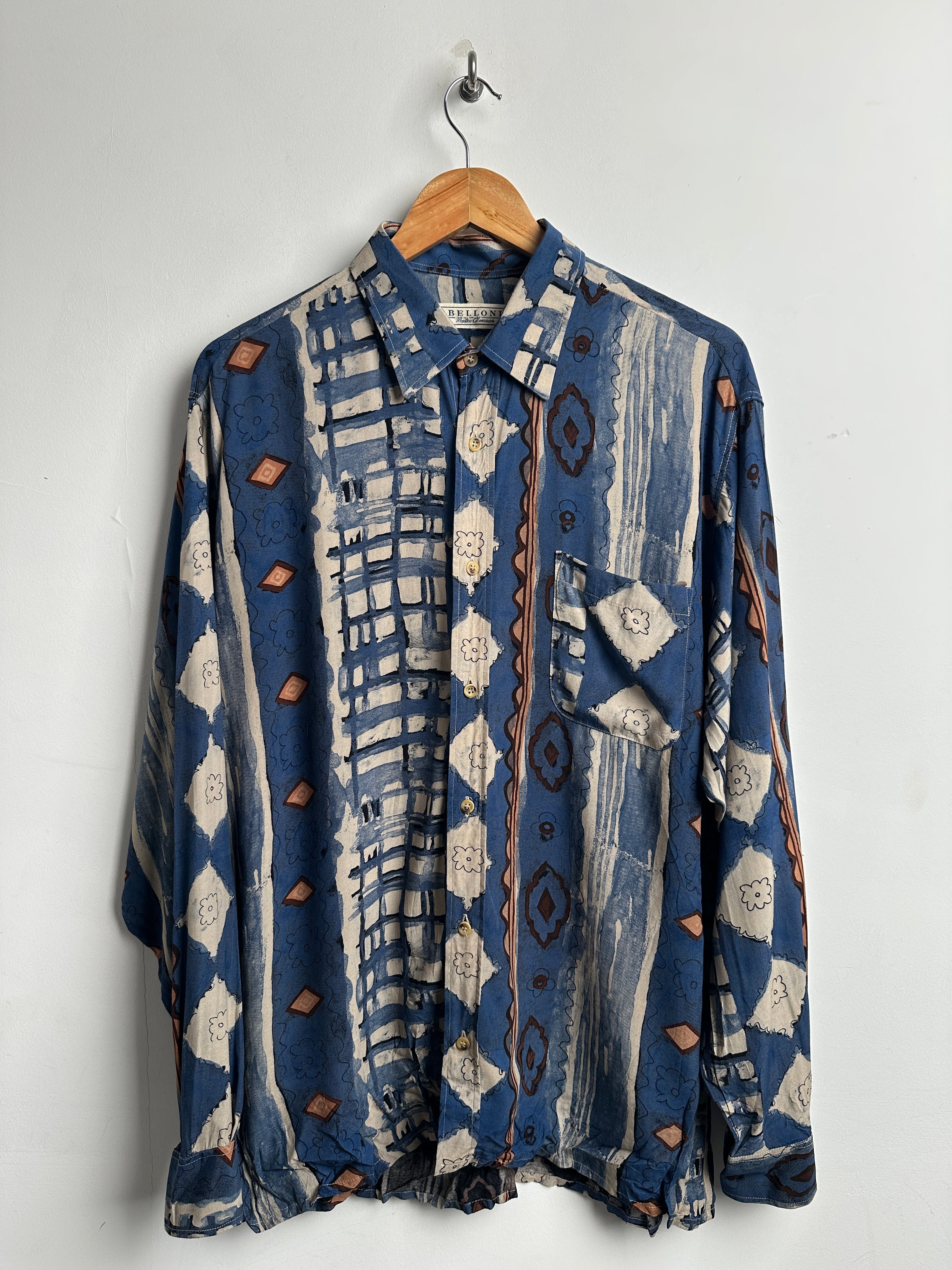 BELLONI long-sleeve shirt in blue with patterns - thrift.mt